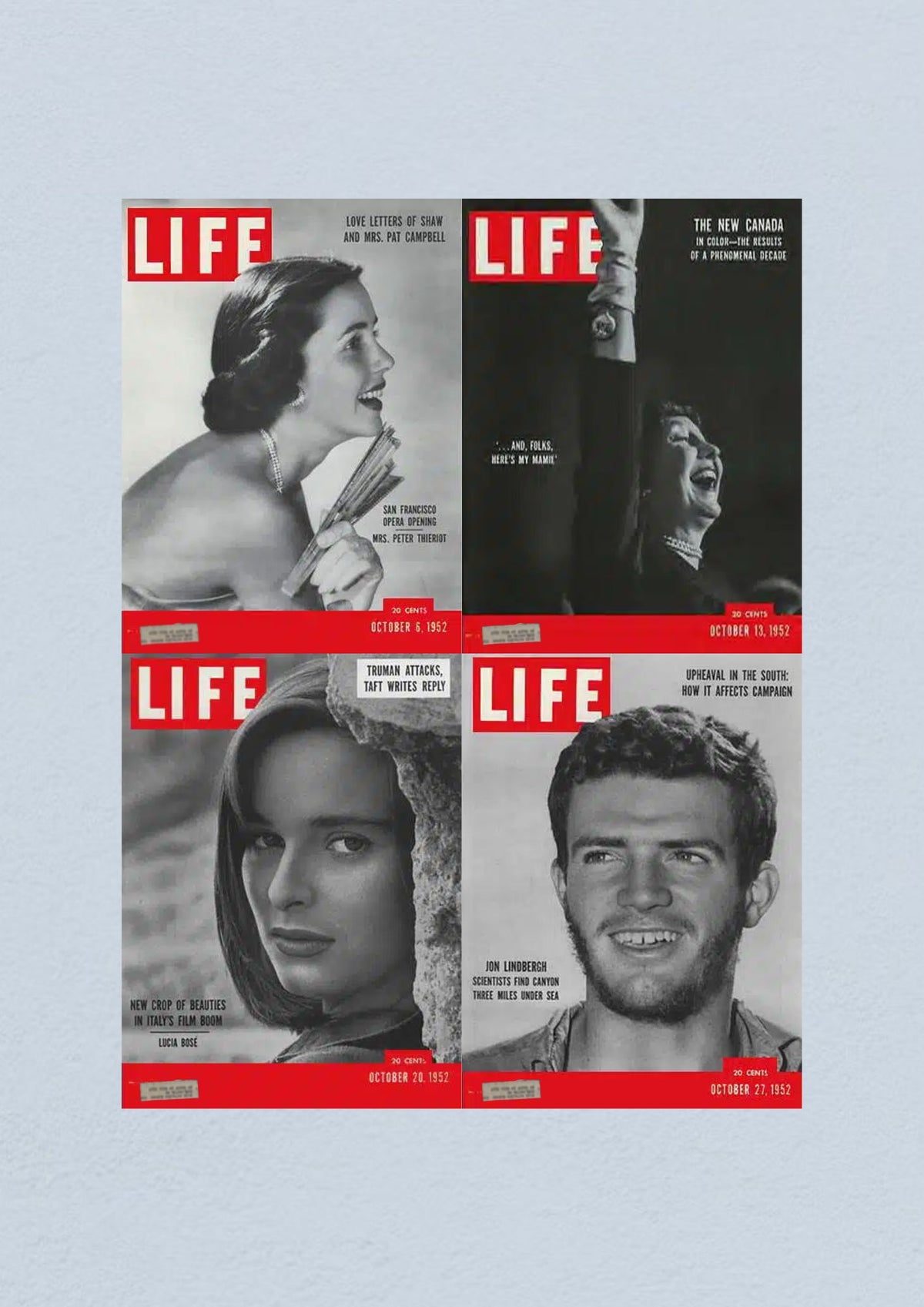 Life Magazine Lot of 4 Full Month of October 1952 - October 27 cover presenting a smiling young man and discussing cultural shifts in America.