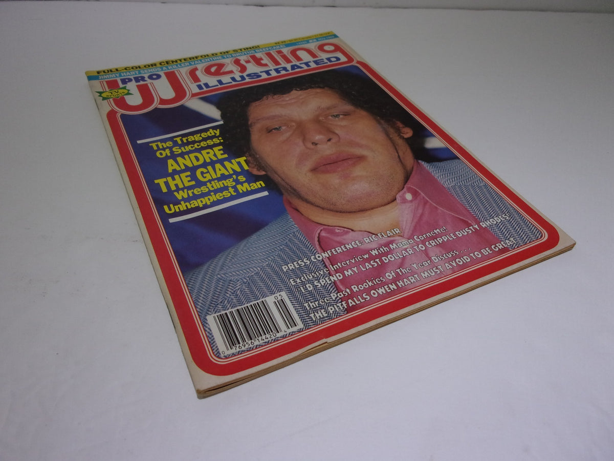 Cover of Pro Wrestling Illustrated May 1988 featuring Andre the Giant, showcasing his photograph and headlines including 'The Tragedy of Success: Andre the Giant, Wrestling's Unhappiest Man.'