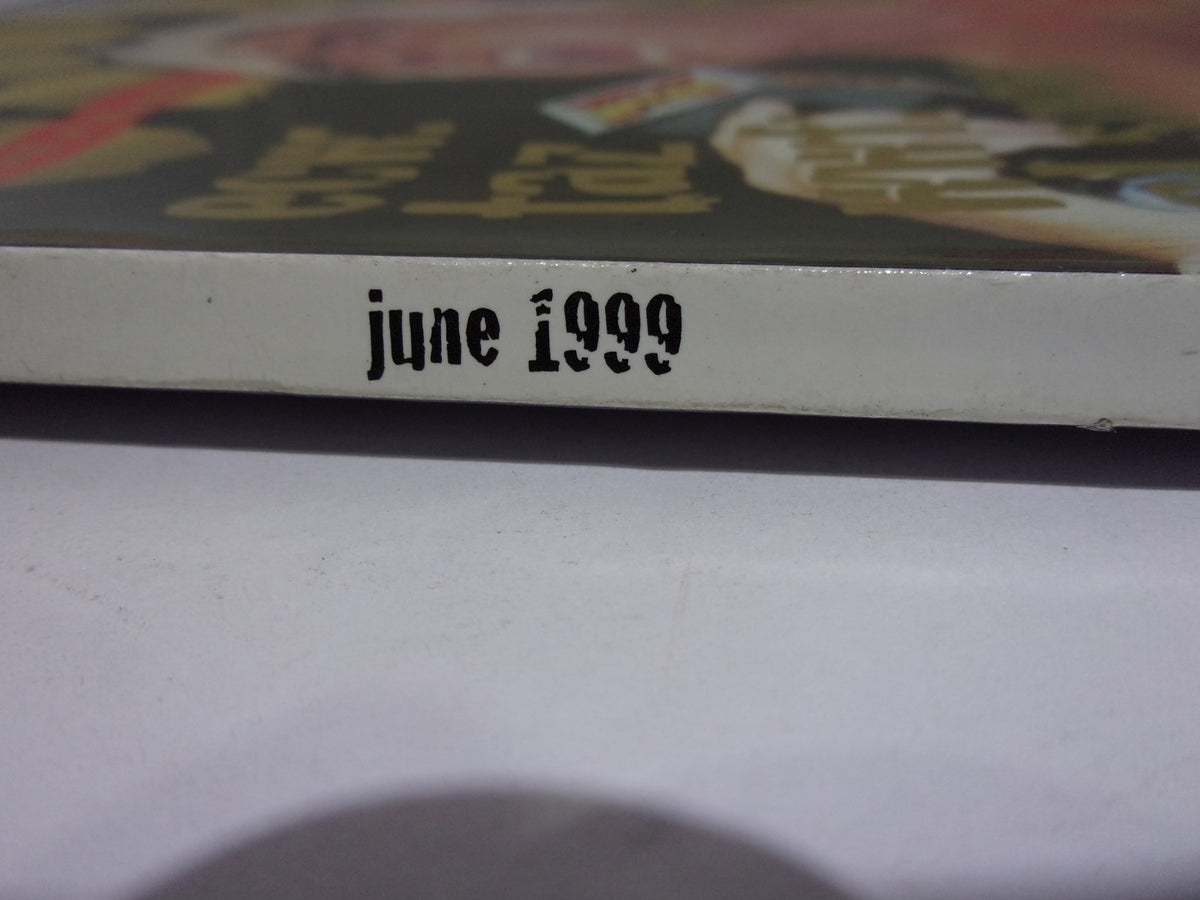 Side view image of Wow Magazine: The Best of WCW - ECW - WWF June 1999 Vol. 1 Issue 2 showing the month and year of publication, June 1999.