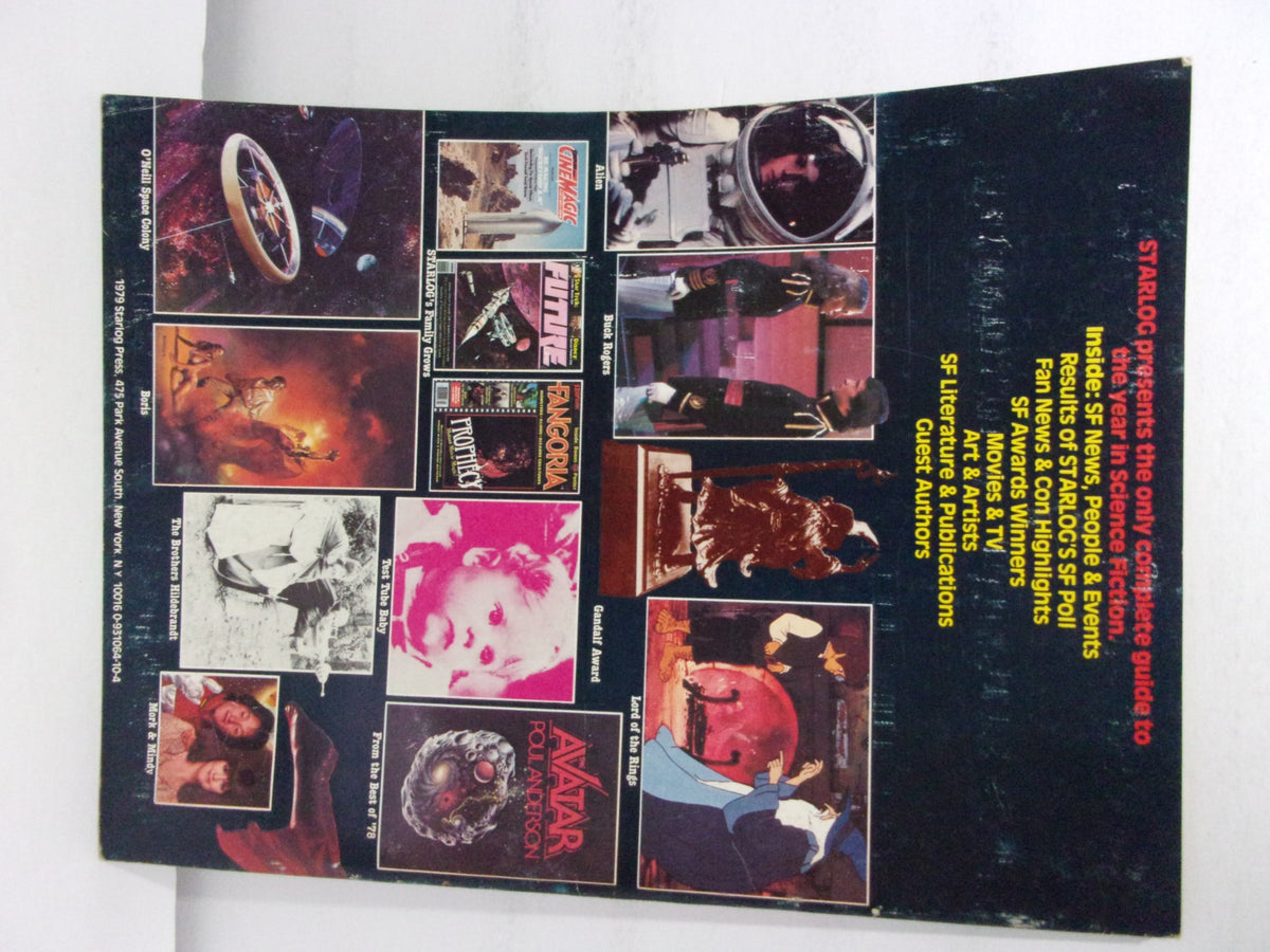 Back cover of Starlogs Science Fiction Yearbook Vol. 1 K49746 showcasing images from classic science fiction movies and information about contributors.