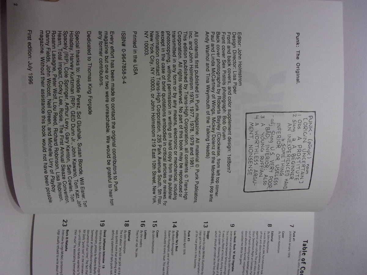 Interior page of PUNK The Original Magazine: The Collection displaying publication details and editor information.