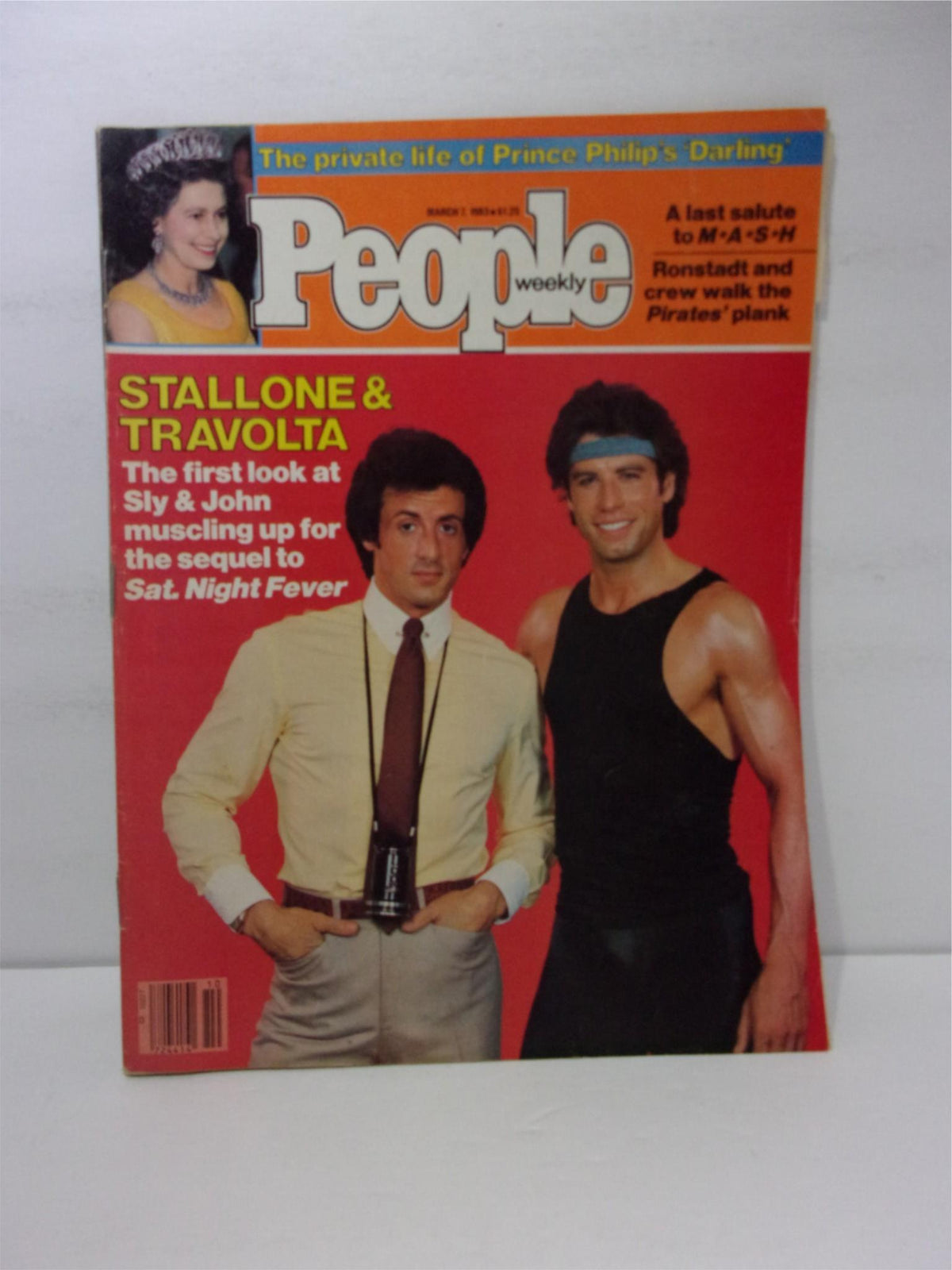 People Weekly Magazine cover from March 7, 1983, featuring Sylvester Stallone and John Travolta, showcasing the stars of the era.