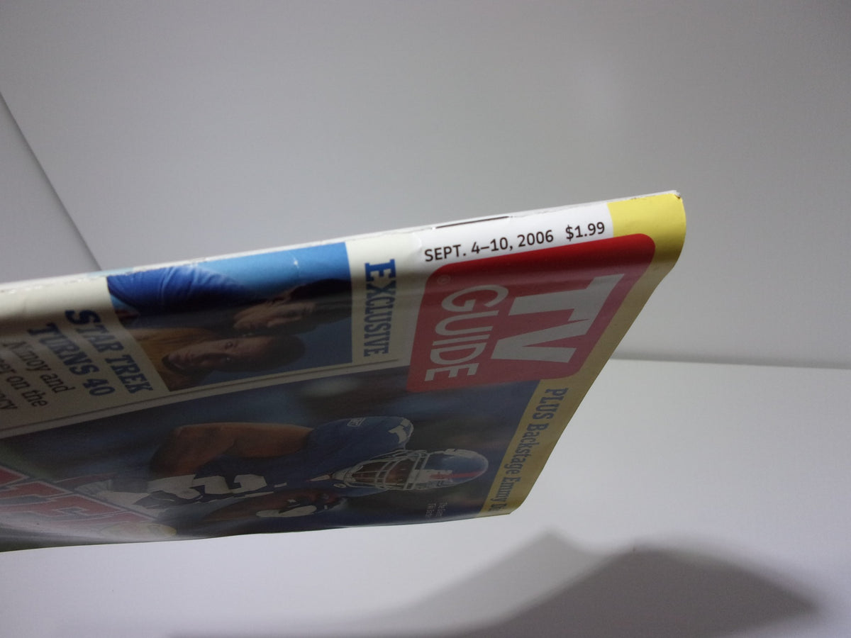 Side view of TV Guide magazine dated September 4-10, 2006, highlighting its title and price, part of the NFL Preview edition featuring Tiki Barber.