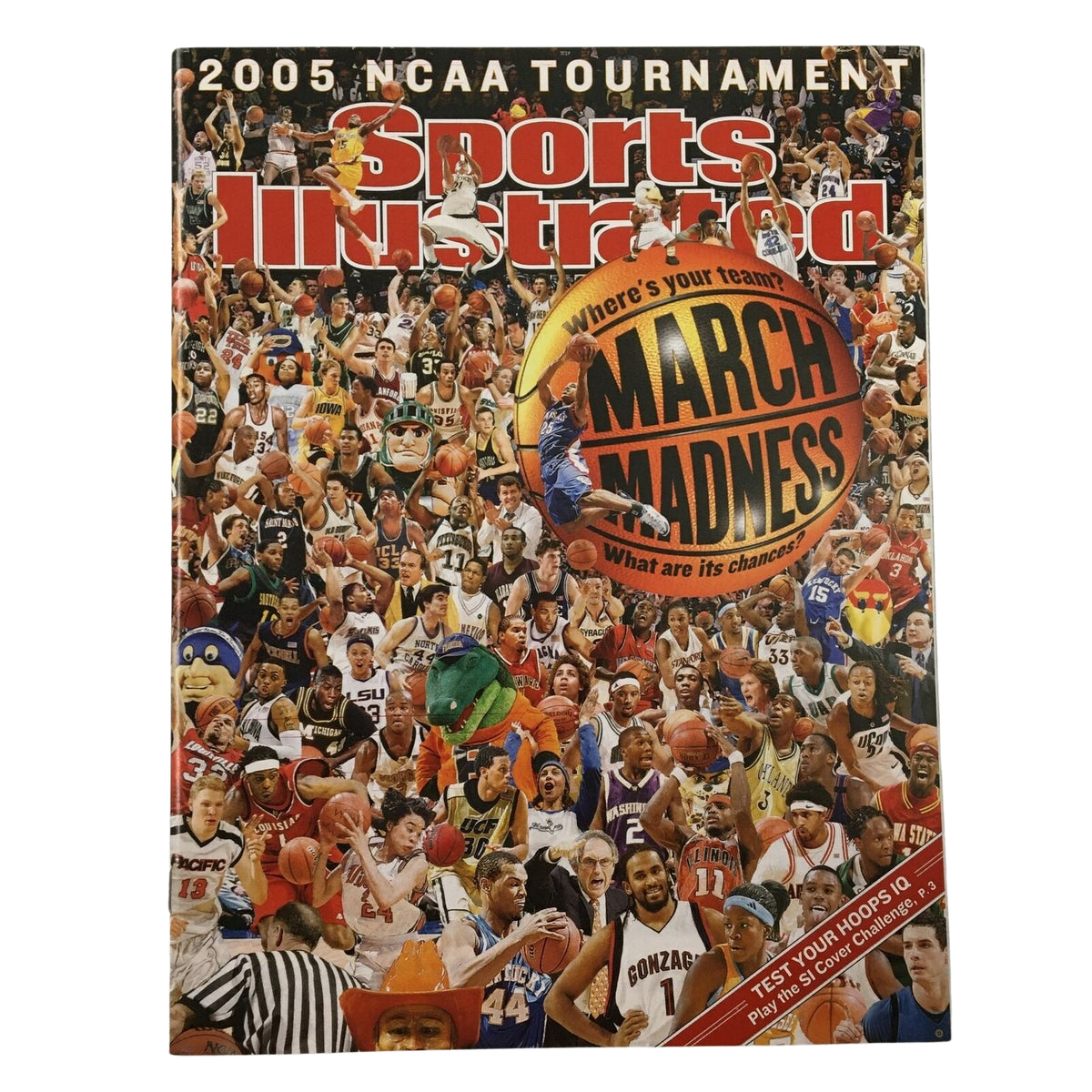 Lot of 10 1980s-2000s Sports Illustrated Magazine NBA NCAA Basketball featuring a collage of basketball players and mascots with a focus on March Madness 2005, highlighting the excitement of the NCAA Tournament.