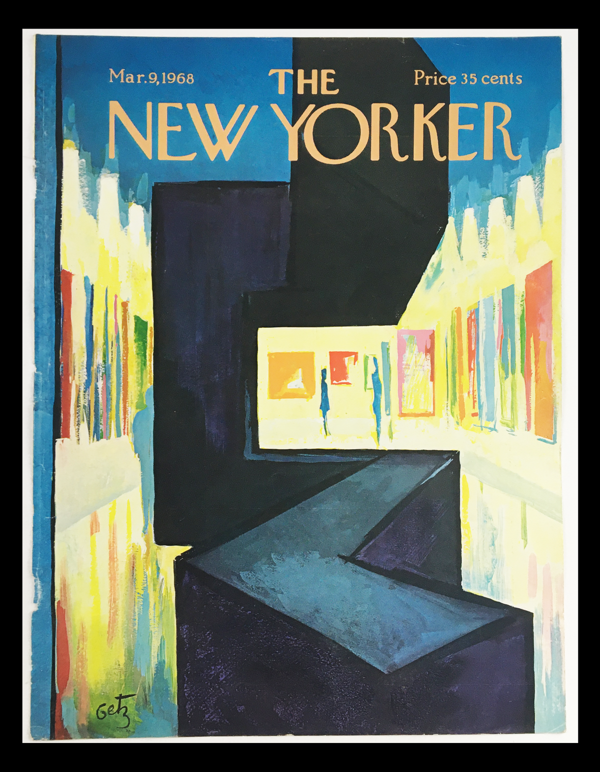 COVER ONLY The New Yorker March 9 1968 Full Cover Theme by Arthur Getz featuring a colorful abstract illustration that reflects late 1960s artistic style, perfect for collectors of vintage magazines.
