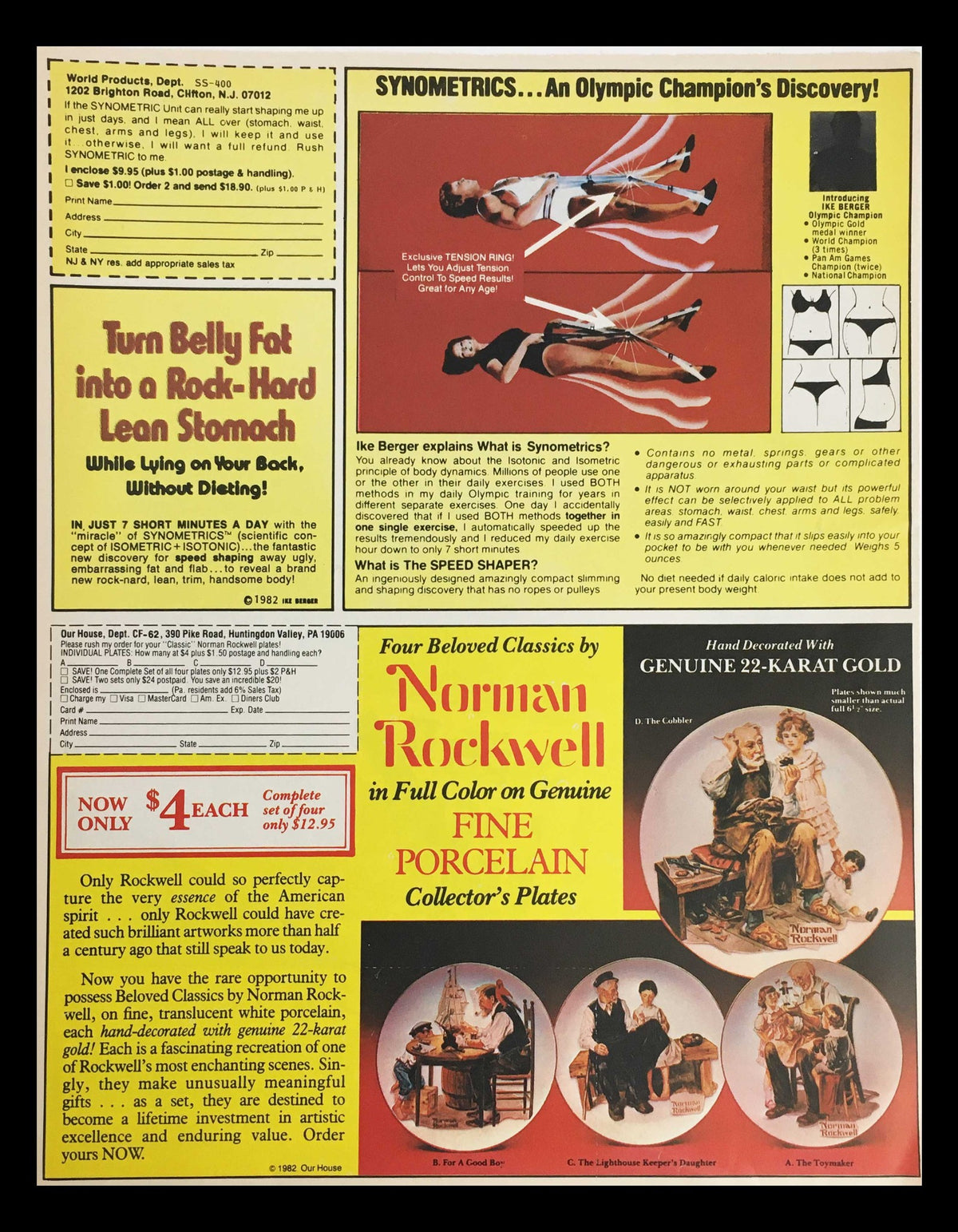 Reverse side of the 1983 Schick Super II Pivoting Razor Circular Coupon Advertisement showcasing additional advertisements, including a promotion for Norman Rockwell collector's plates.