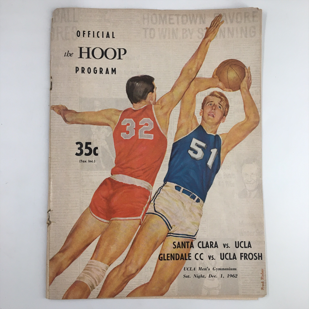Official program cover for the December 1, 1962 NCAA Basketball game between Santa Clara and UCLA, featuring players in contrasting jerseys, capturing the excitement of college basketball.