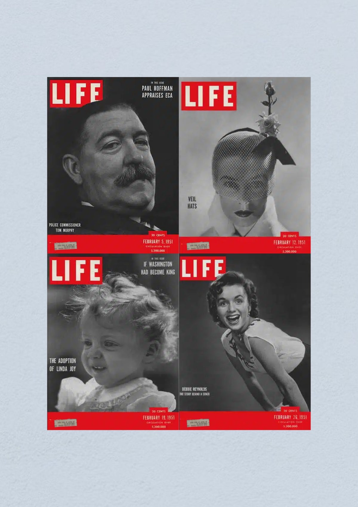 Life Magazine Lot of 4 Full Month February 1951 - Cover of February 26, featuring a striking photograph of a woman in a stylish outfit.