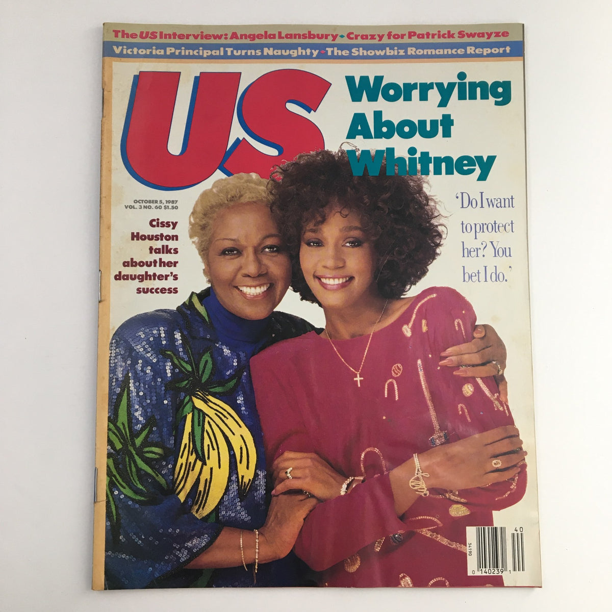 US Magazine Vol 3 #60 dated October 5, 1987 featuring Cissy Houston and Whitney Houston on the cover. The image showcases the mother-daughter duo in colorful outfits, highlighting their bond and Whitney's rise to fame.