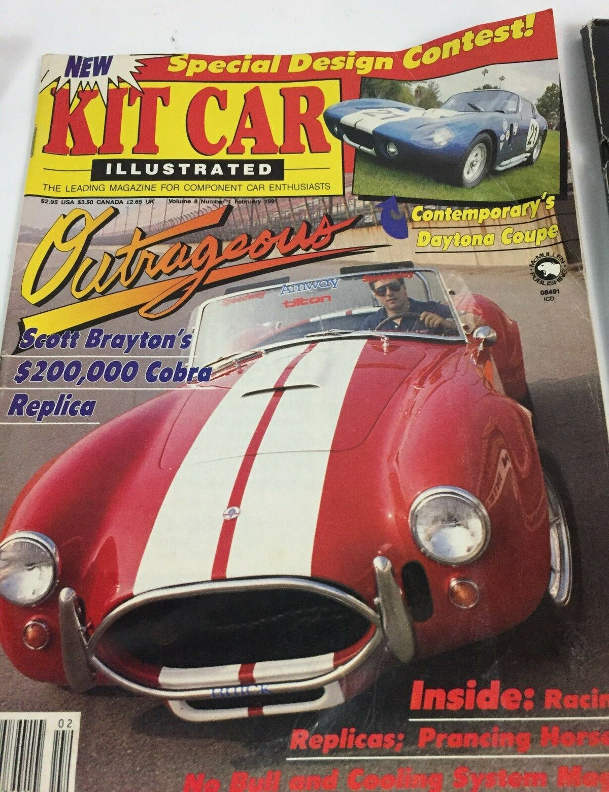 Cover of Kit Car Illustrated, February 1991, featuring a Shelby Cobra replica, part of the lot of 3 vintage magazines: Hot Rod Magazine, Kit Car Illustrated & Mustang Monthly - 25th Anniversary.