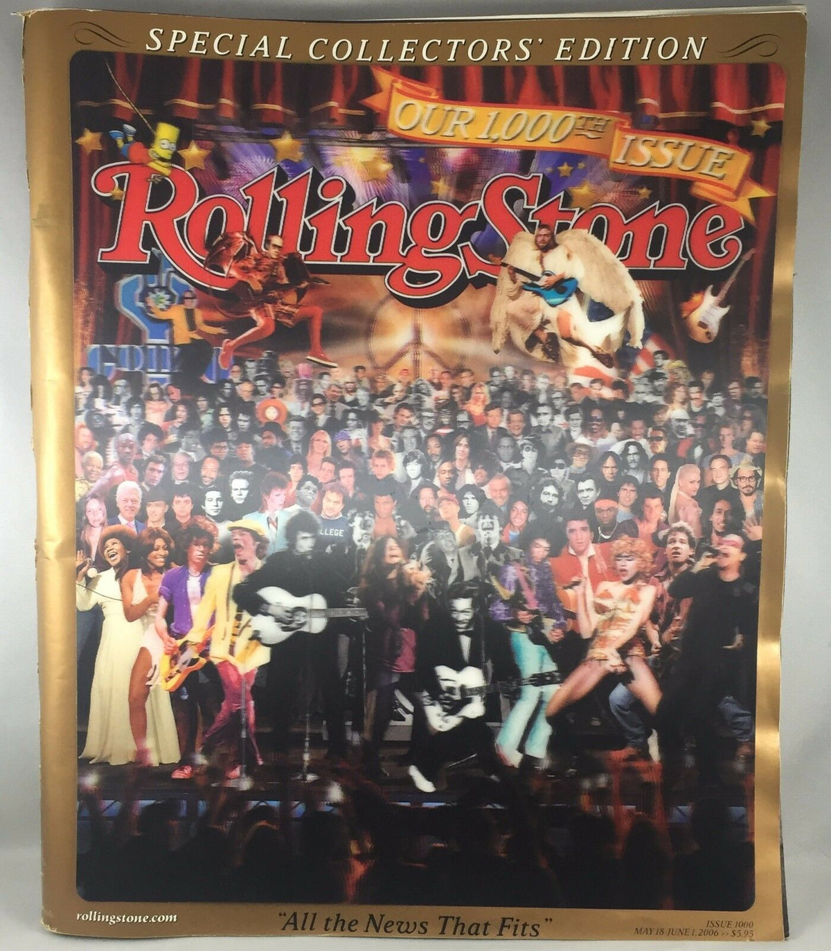 Rolling Stone Magazine - Our 1000th Issue Hologram Cover, Special Collectors' Edition featuring vibrant collages of iconic musicians and celebrities, celebrating music history from May 18 to June 1, 2006.