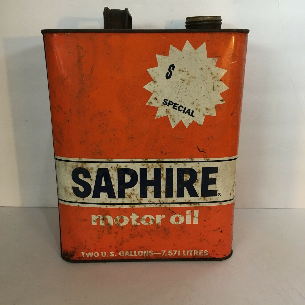 Vintage Gulf Saphire 2 Gallon Motor Oil Metal Can, Gas, Fuel, Oilcan