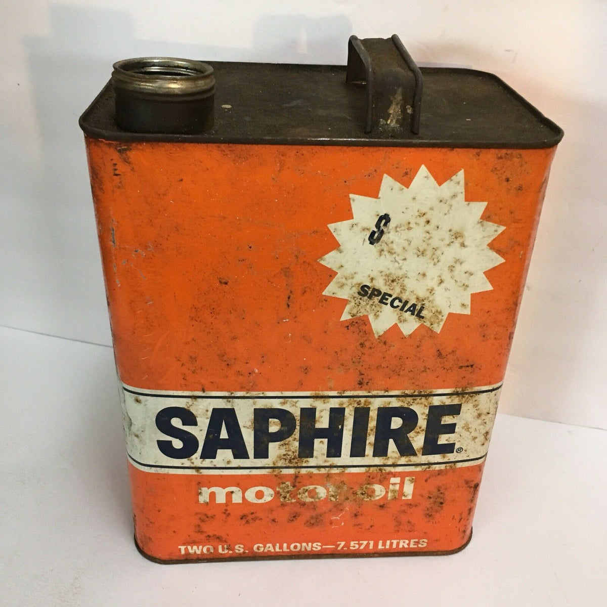 Vintage Gulf Saphire 2 Gallon Motor Oil Metal Can, Gas, Fuel, Oilcan