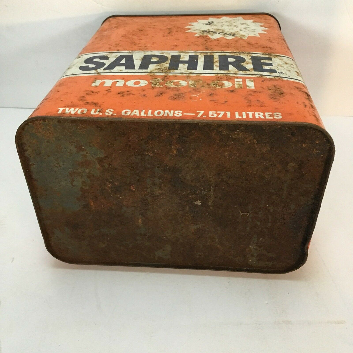 Vintage Gulf Saphire 2 Gallon Motor Oil Metal Can, Gas, Fuel, Oilcan