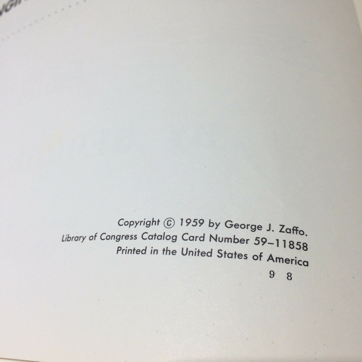 Copyright page of The Giant Nursery Book of Things That Go by George Zaffo, published in 1959. Includes library catalog information and printing details.