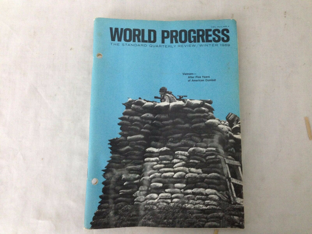 Cover of World Progress Quarterly Magazine, Winter 1969, featuring an image related to Vietnam after five years of American combat, showcasing historical significance and cultural insights.