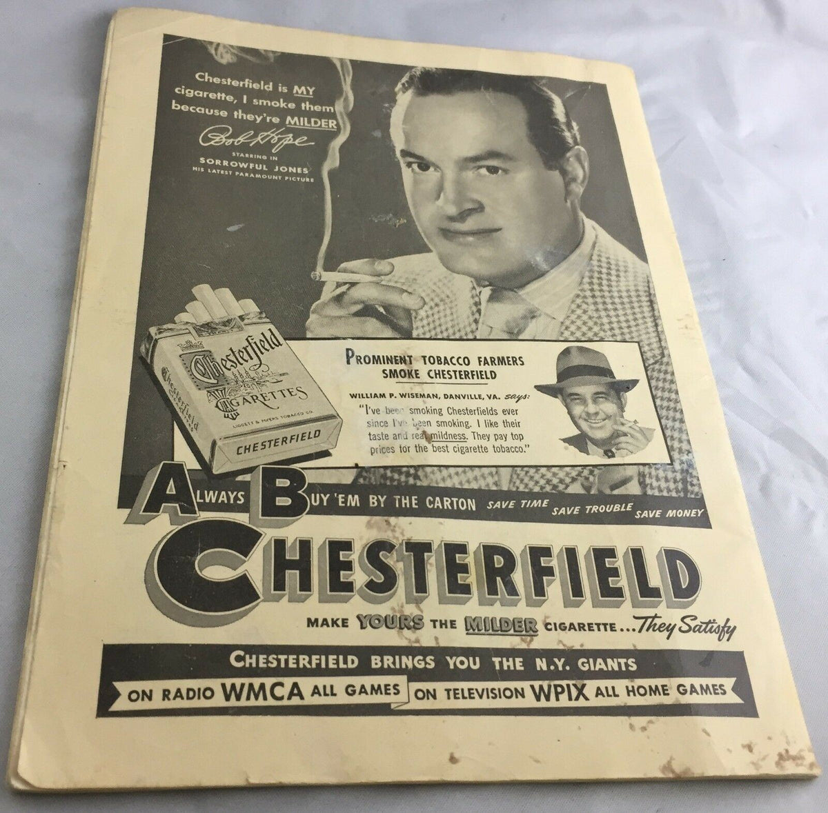 Back cover of the Vintage June 1949 Broadway Theatre Playbill 'Where's Charley?' featuring Chesterfield advertisement.