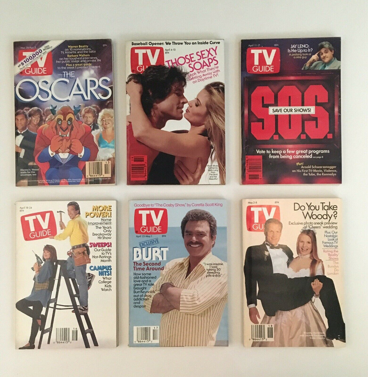 TV Guide Magazines 1992 Complete Collection - Featuring covers such as The Oscars, Those Sexy Soaps, and S.O.S. discussing TV show cancellations. A total of 52 issues showcasing iconic moments in television.