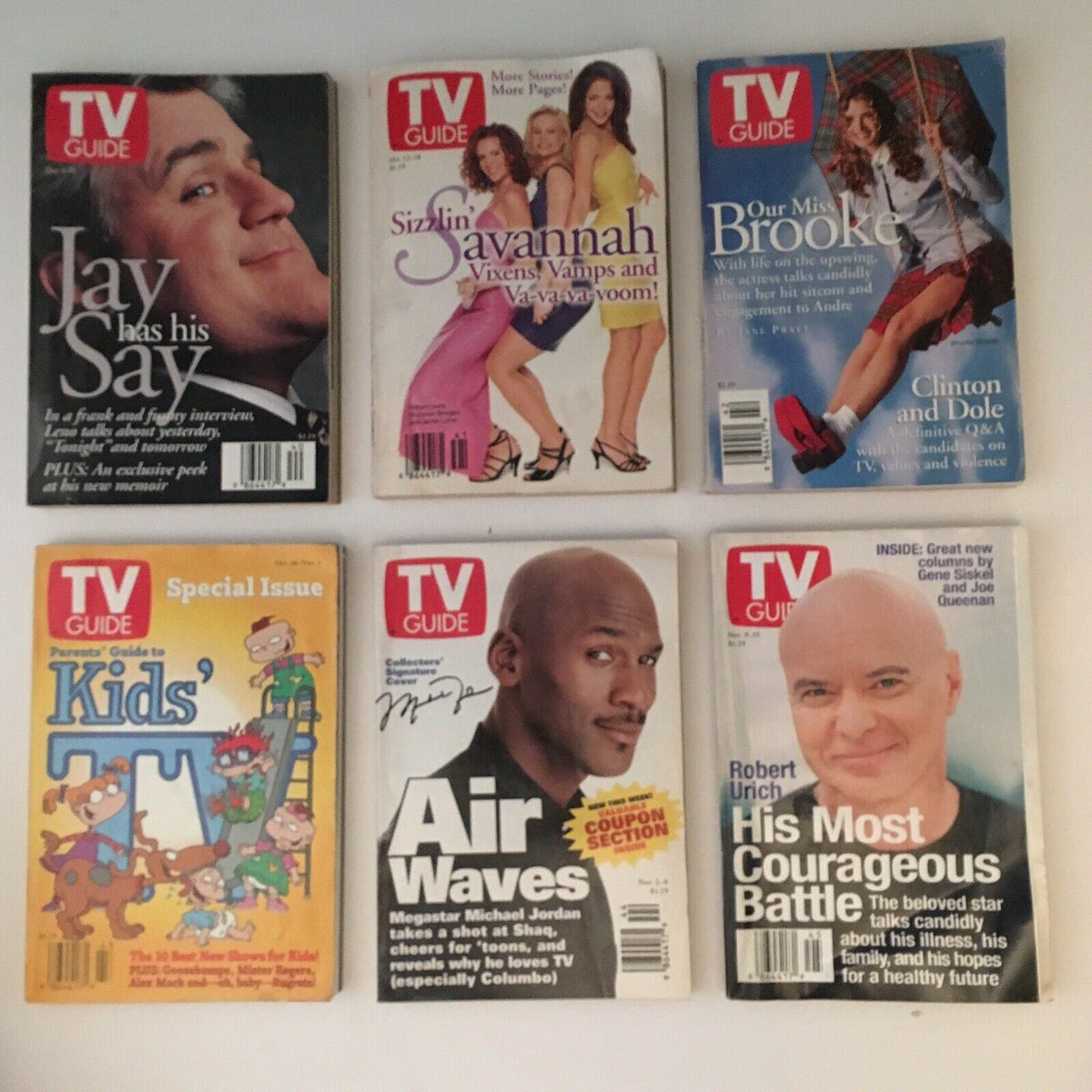 TV Guide Magazines 1996 Complete 54 Issues Special Issue with covers including Jay Leno and Sizzlin' Savannah, highlighting entertainment content.