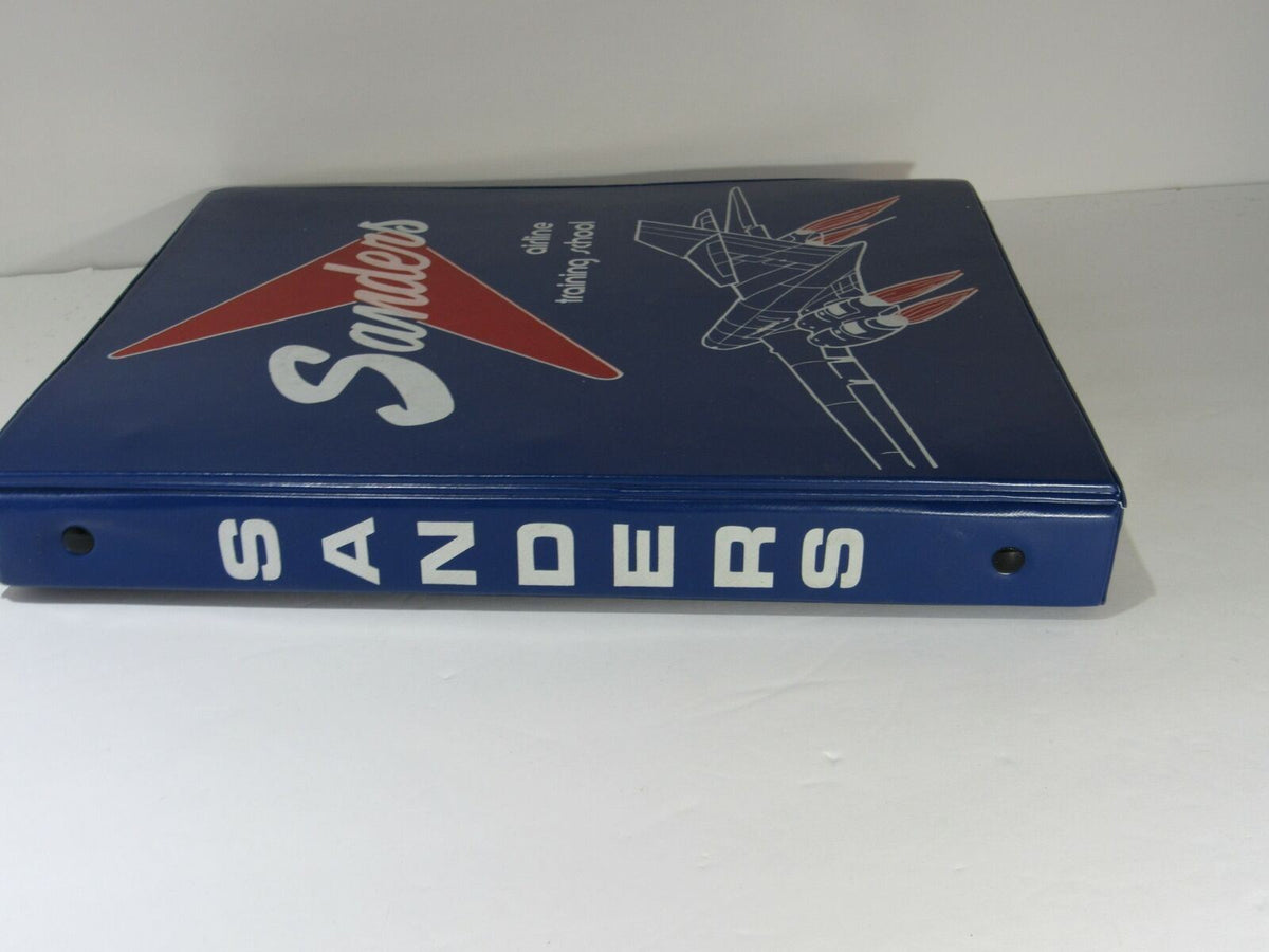 Side view of the Vintage Sanders Airlines Training School Binder highlighting its title 'Sanders Airline Training School', complete with a retro design, emphasizing its historical significance in aviation training.