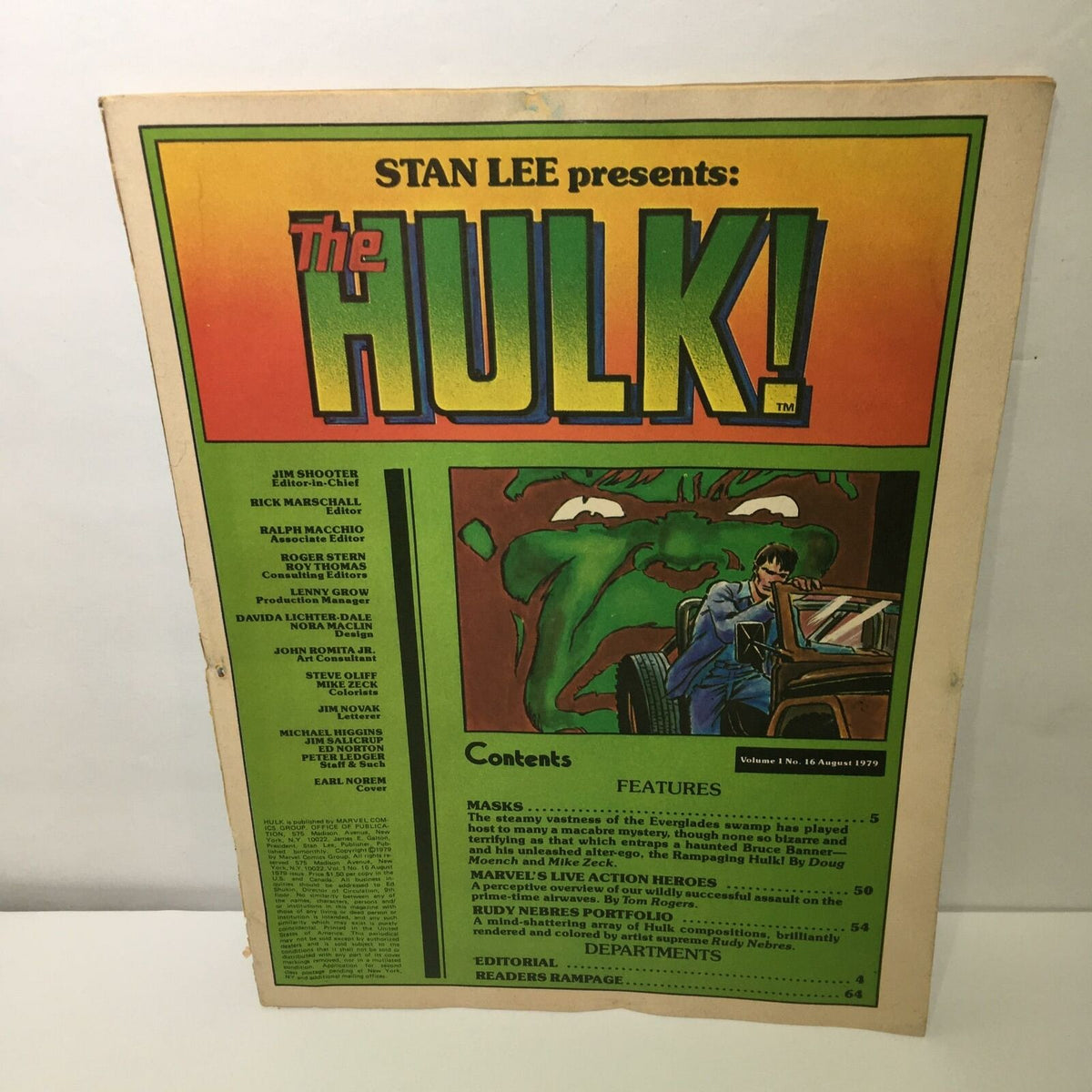 Vintage Stan Lee Presents: The Hulk! Volume 1 No. 16 August 1979, showing the front cover with vibrant colors and iconic artwork of the Hulk.