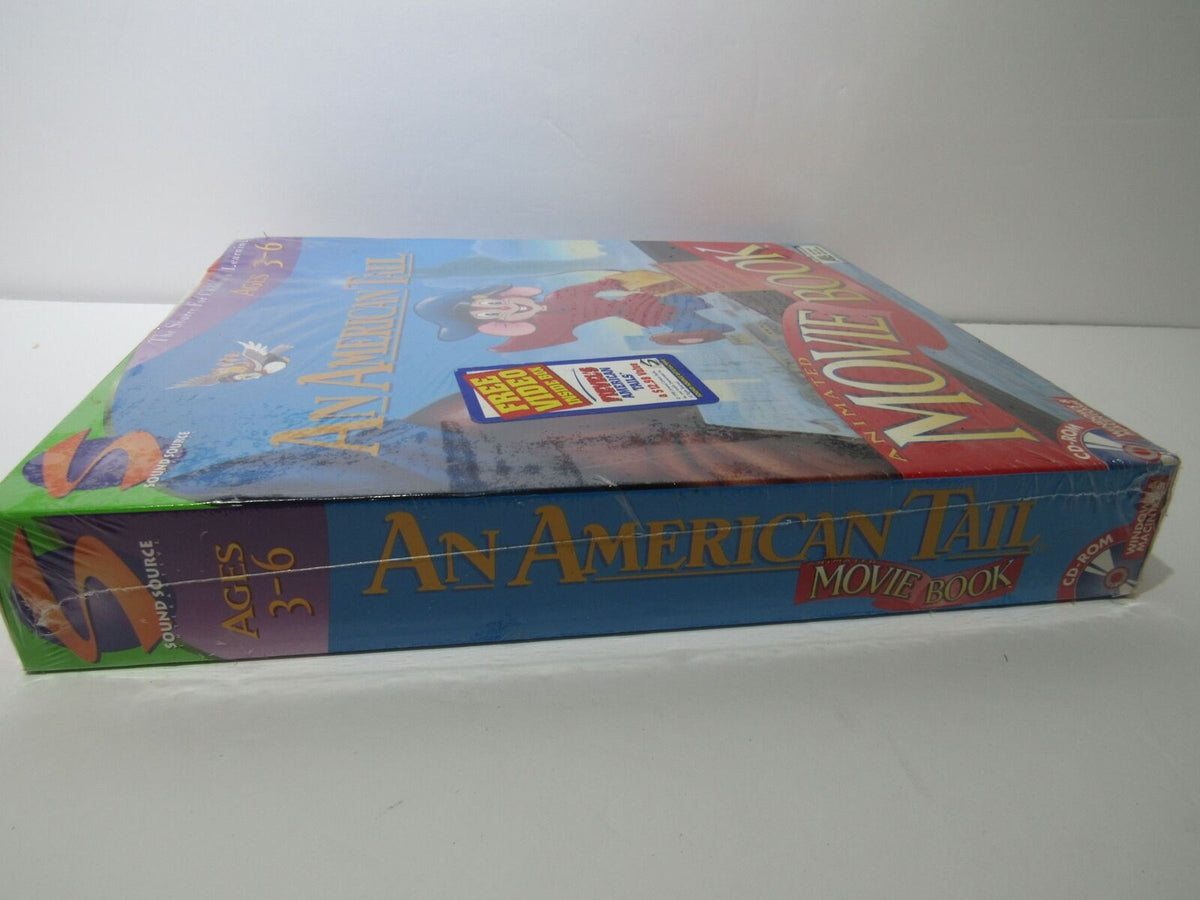Angled view of 'An American Tail Animated Movie Book' showcasing its colorful packaging, the title prominently displayed on the front.