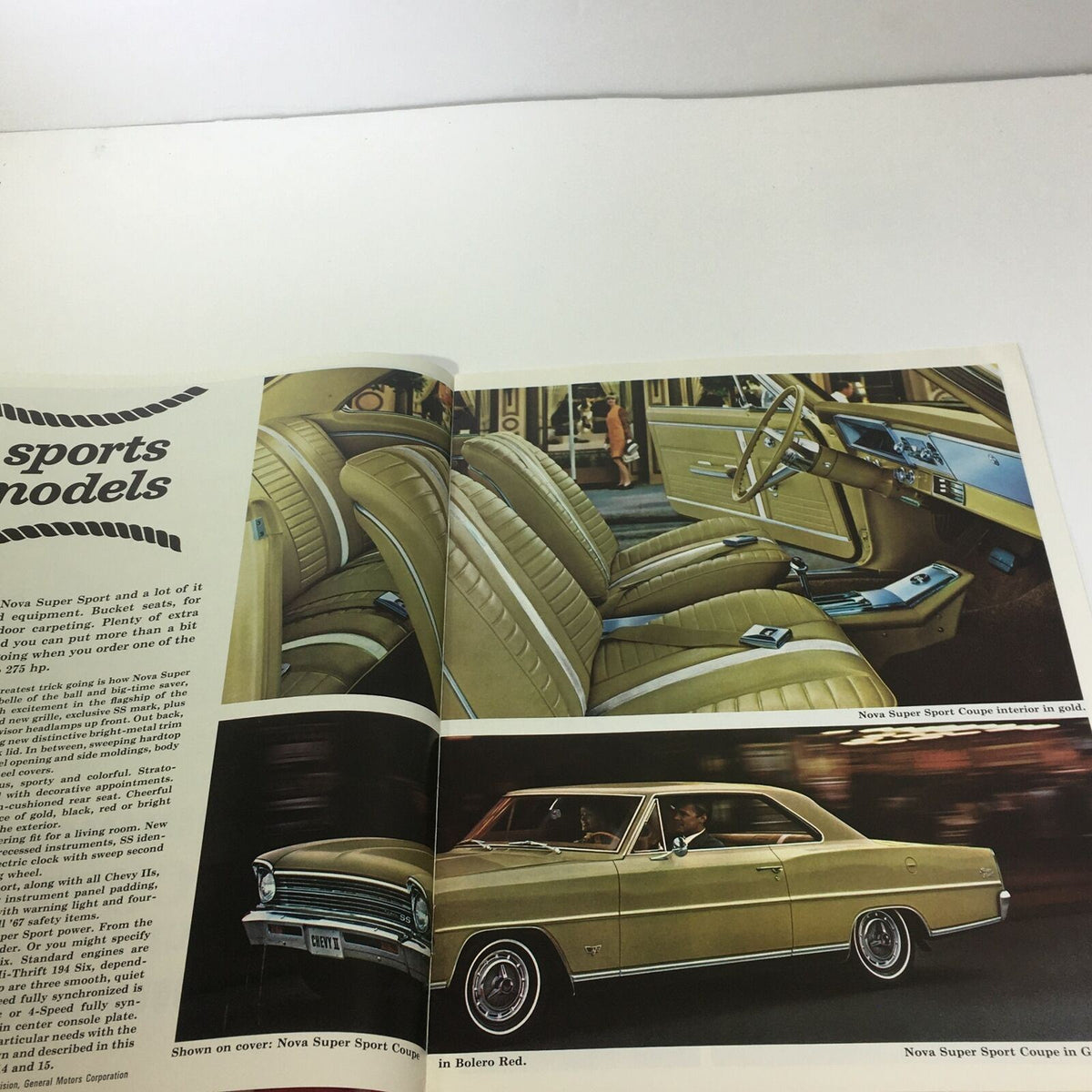 Interior detail of the 1967 Chevelle by Chevrolet SS 396 Car Catalog showcasing plush seating and dashboard design.