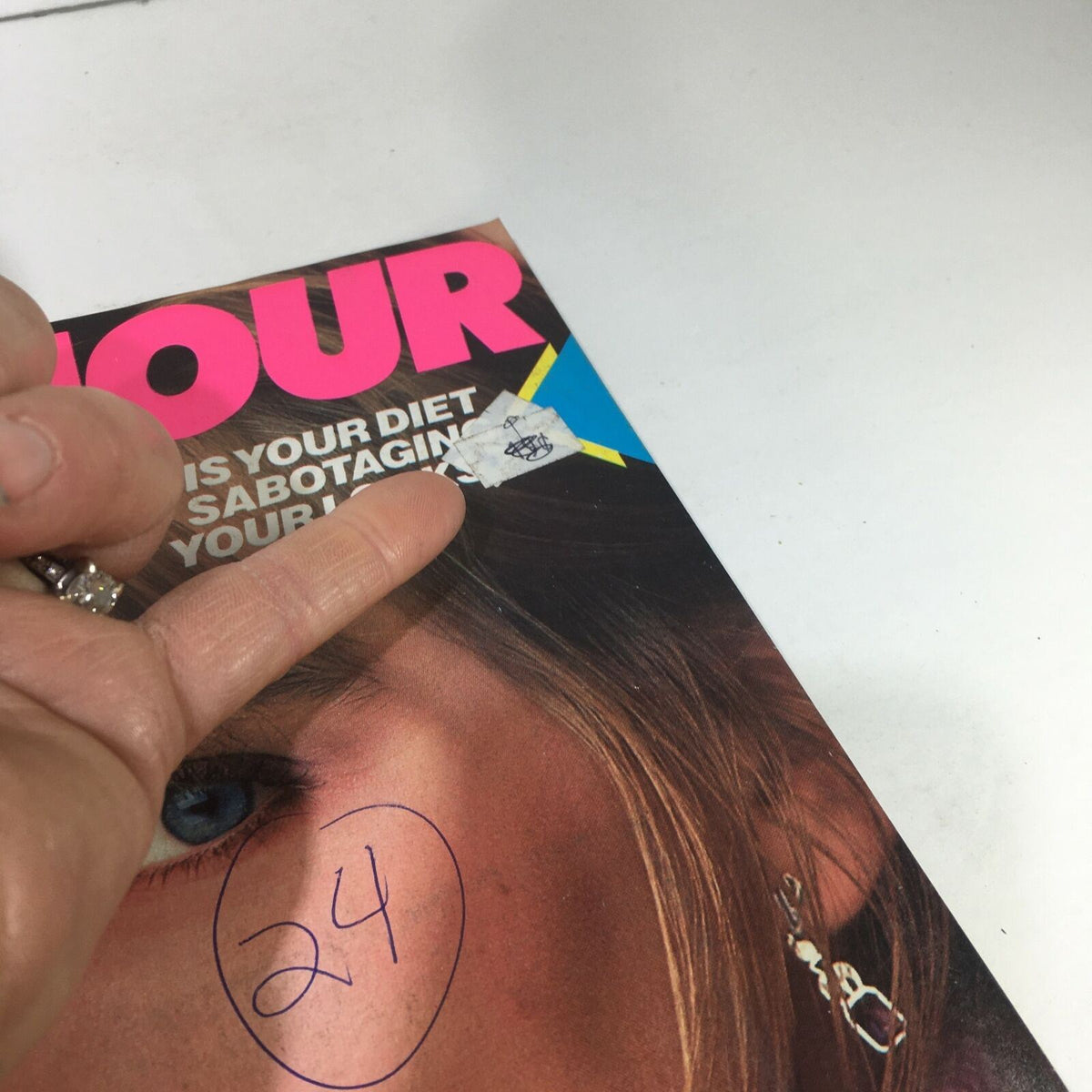 Close-up view of the March 1987 Glamour Magazine featuring a price label on the cover. This issue showcases iconic model Paulina Porizkova, representing 1980s fashion and beauty. Perfect for vintage magazine collectors.