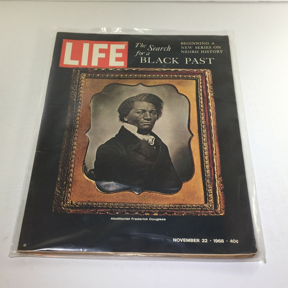 VTG Life Magazine from November 22, 1968, featuring a cover portrait of abolitionist Frederick Douglass, highlighting the theme 'The Search for a Black Past'.