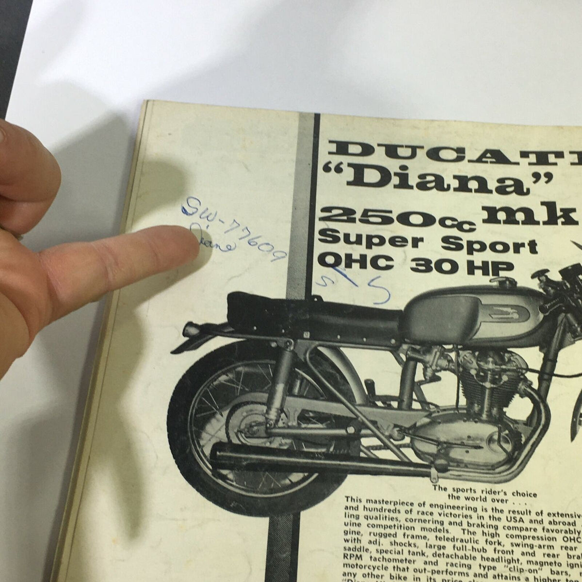 Back cover of VTG Cycle World Magazine September 1963 with a handwritten note and Ducati motorcycle advertisement, highlighting the magazine's vintage appeal.