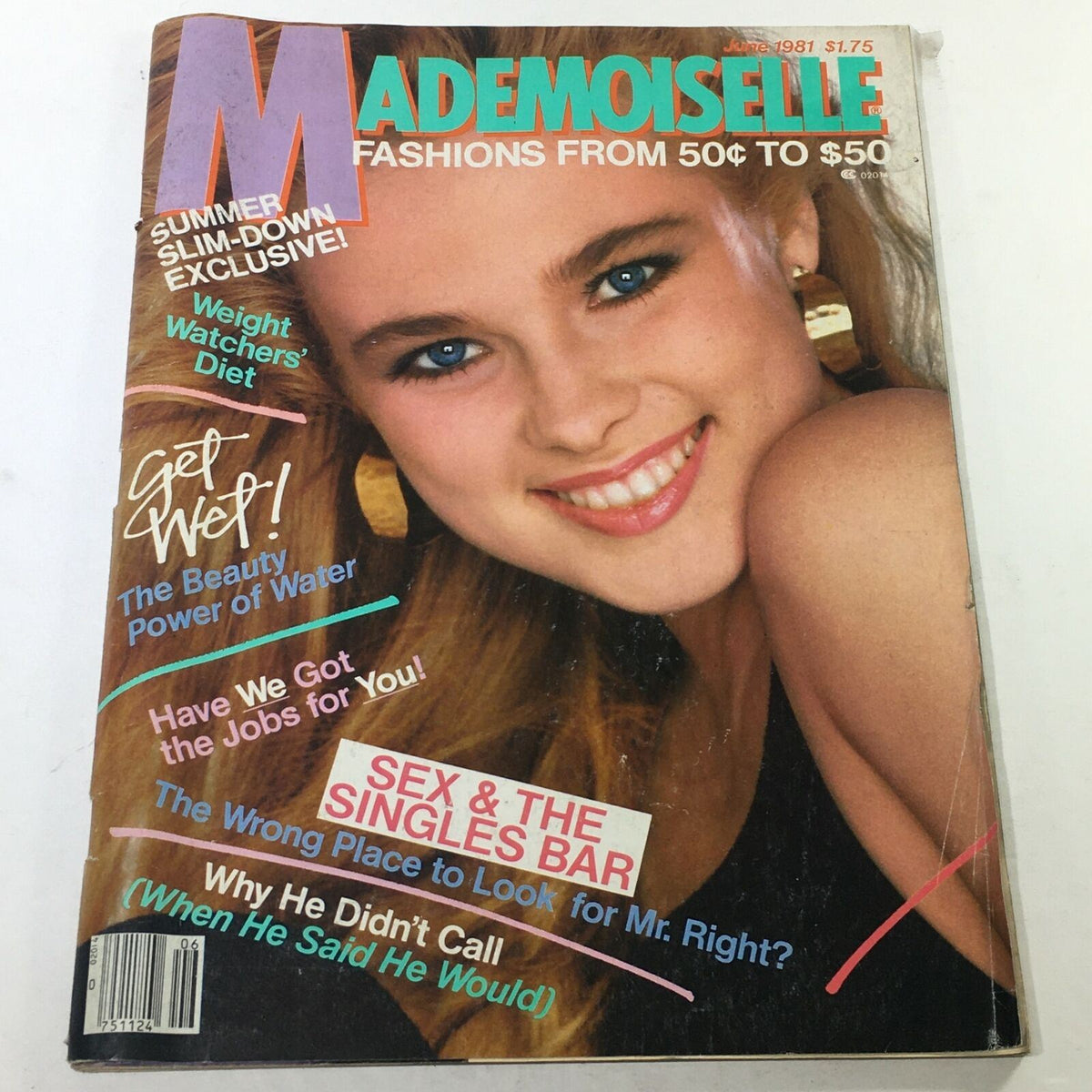 Vintage Mademoiselle Magazine from June 1981 featuring a captivating summer exclusive cover with a smiling model. The magazine includes articles on fashion, dieting, and relationships, reflecting the trends of the early '80s. Ideal for collectors and fashion enthusiasts.