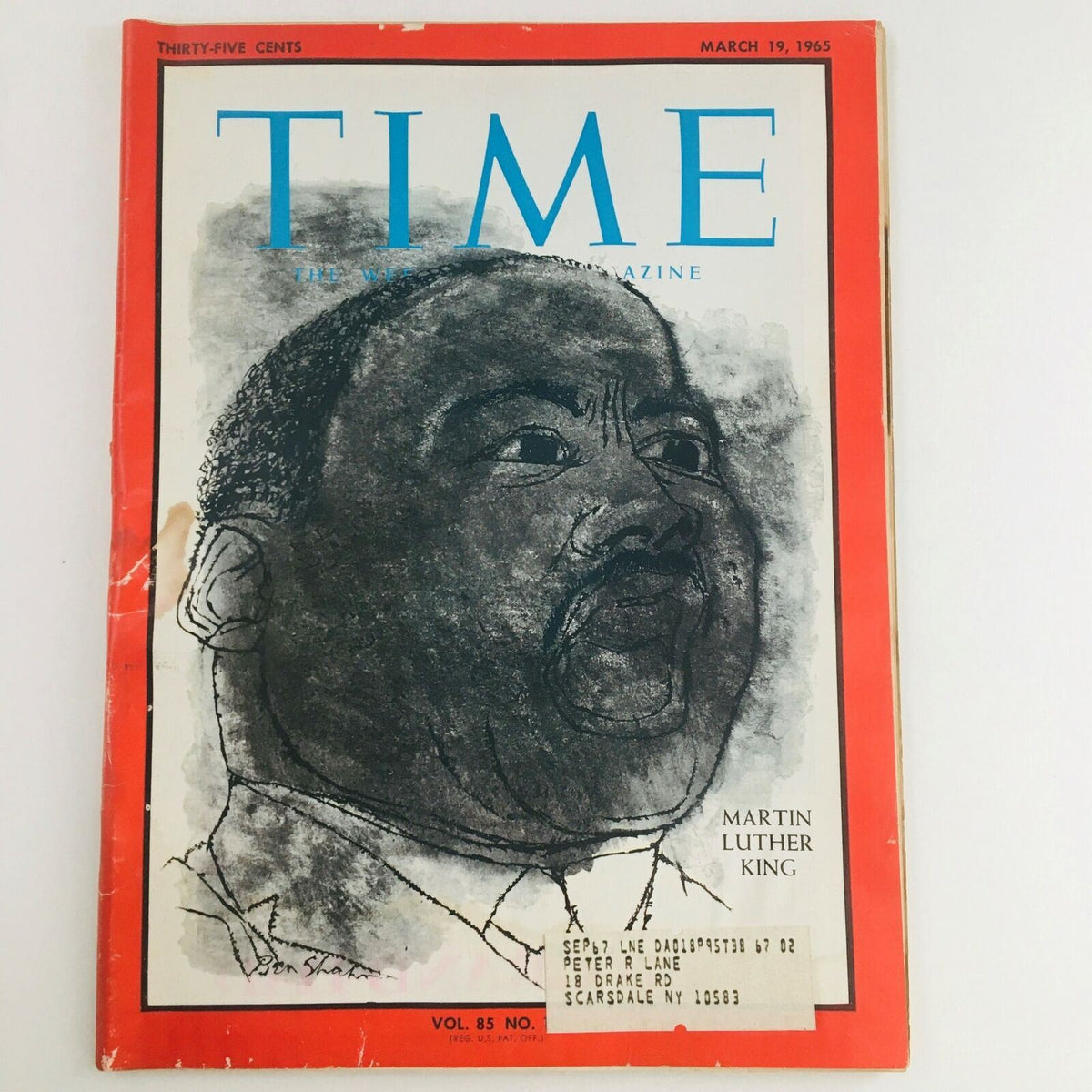 Cover of Time Magazine March 19, 1965, Vol 85 #12 featuring a striking illustration of Martin Luther King Jr., reflecting the civil rights movement.