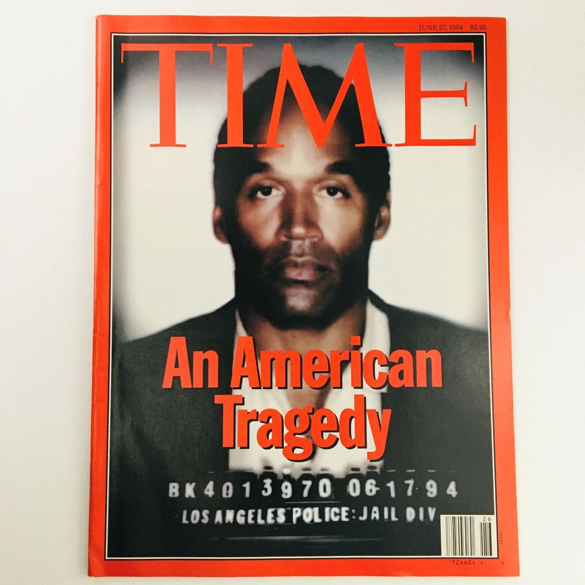 Time Magazine cover from June 27, 1994, featuring the title 'An American Tragedy' with a portrait of O.J. Simpson, highlighting a pivotal moment in American media history.