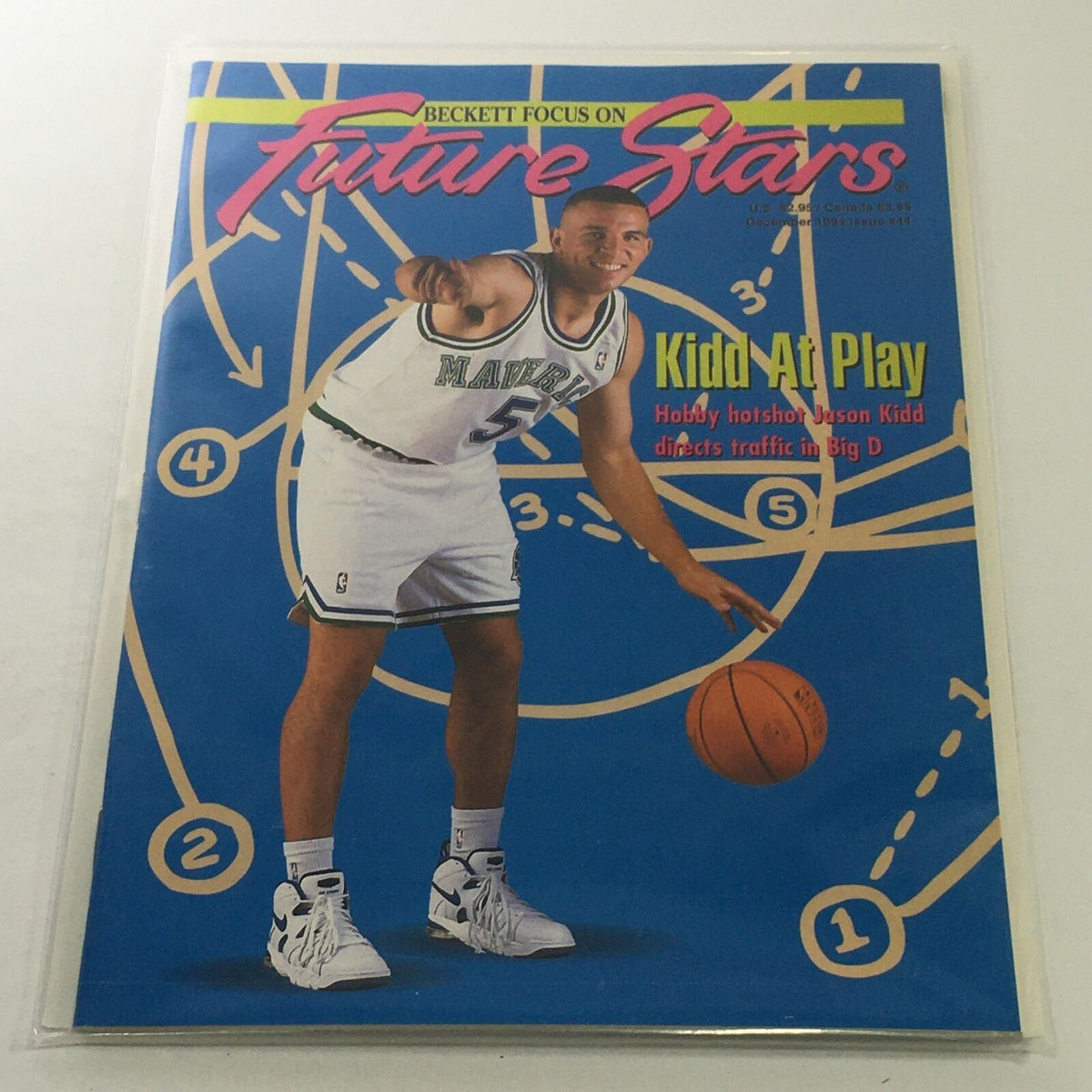 Beckett Future Stars: December 1994 Issue #44 featuring Jackson Kidd in a vibrant cover design, showcasing Kidd in a basketball uniform on a colorful background.