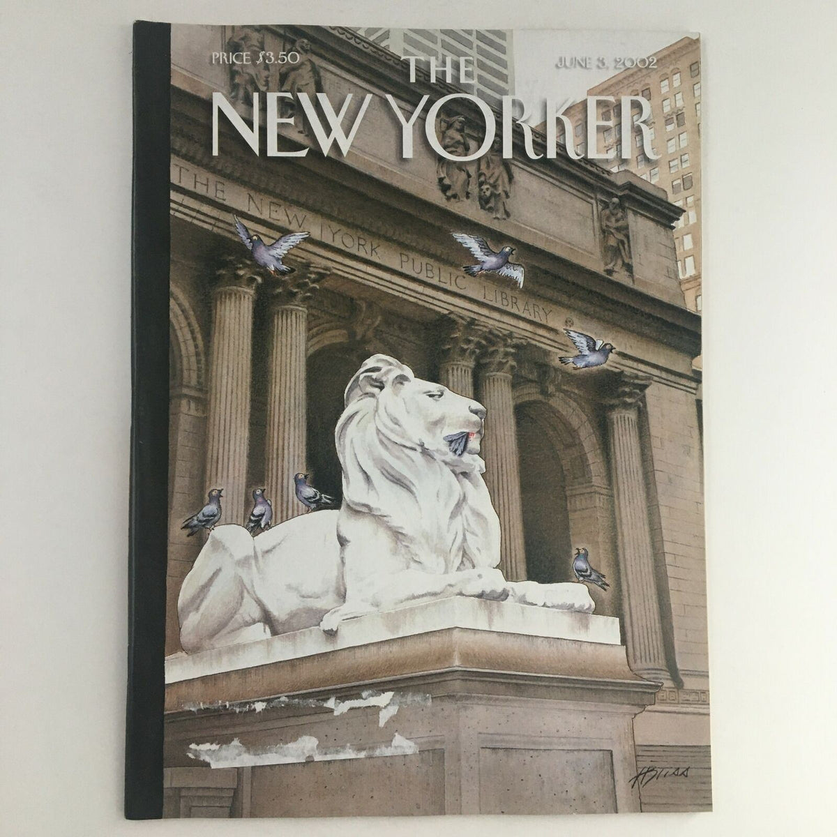 The New Yorker Full Magazine June 3 2002 featuring the iconic illustration on the cover depicting the New York Public Library with a lion and pigeons.