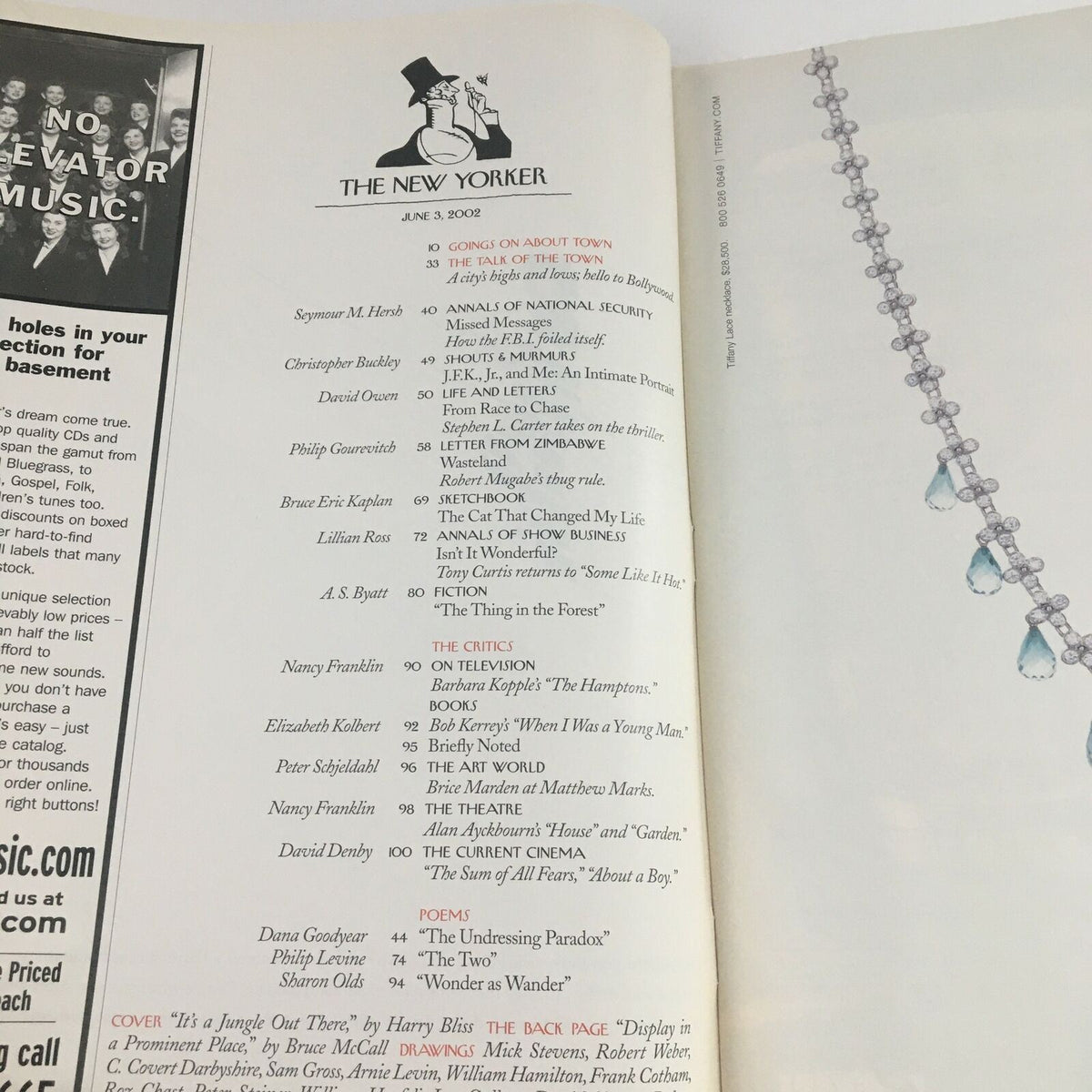 Inside pages of The New Yorker Full Magazine June 3 2002 showing article titles and contributors, highlighting its engaging content.