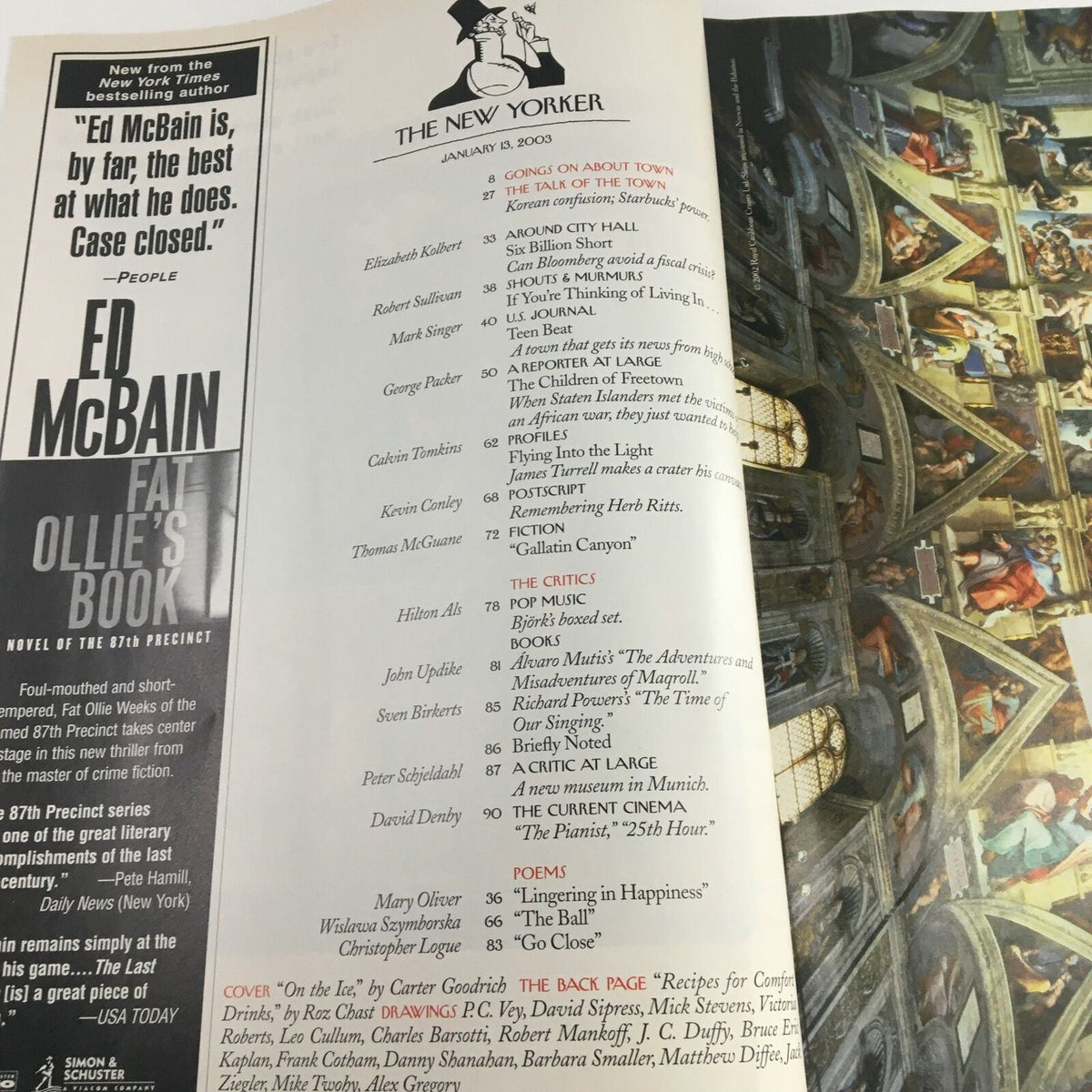 Inside page of The New Yorker Full Magazine January 13 2003, showcasing various articles and the editorial section with names of contributors.