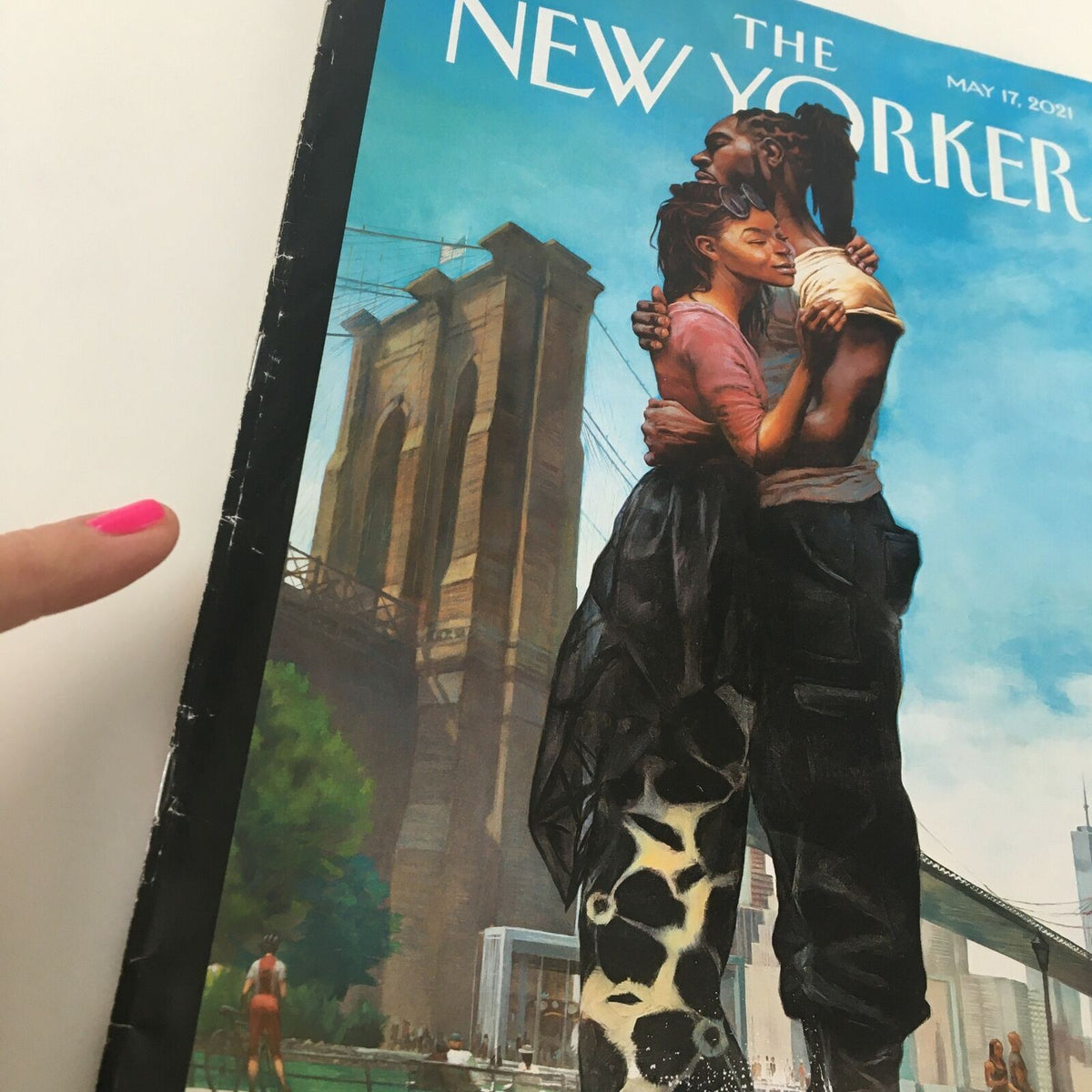 Detail of The New Yorker Full Magazine May 17 2021 cover, showcasing the artwork 'Home Coming' by Kadir Nelson and highlighting the magazine's spine.
