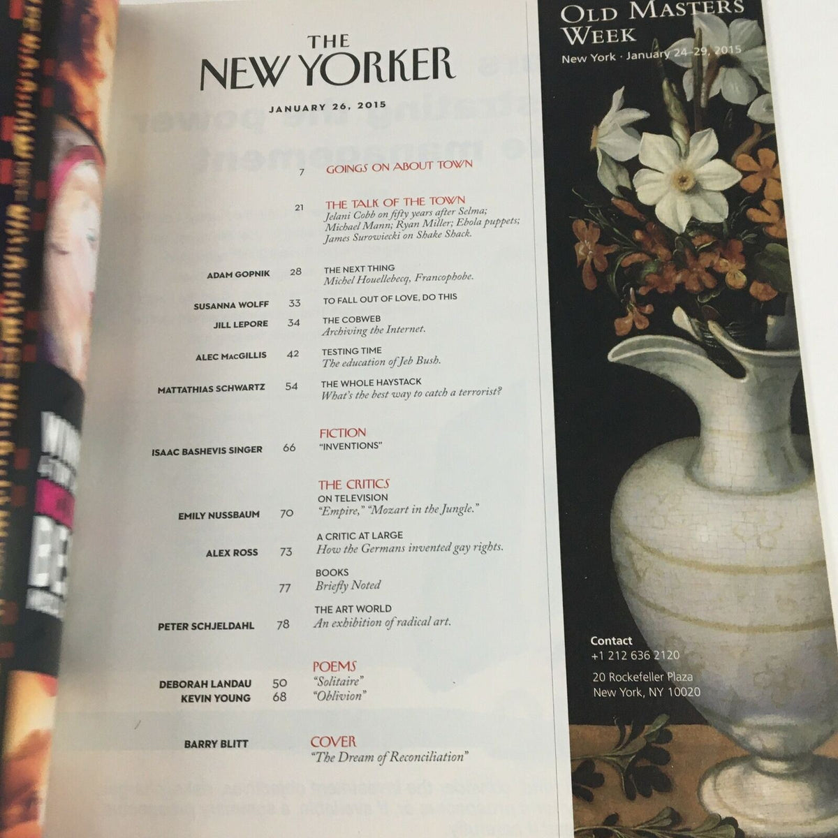 The New Yorker January 26 2015 interior page highlighting contents, including the cover page by Barry Blitt honoring Martin Luther King Jr. and other articles in the issue.
