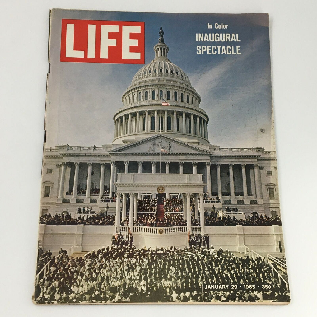 Cover of VTG Life Magazine January 29 1965 featuring the Inaugural Spectacle in Color, showcasing the Capitol building with attendees.