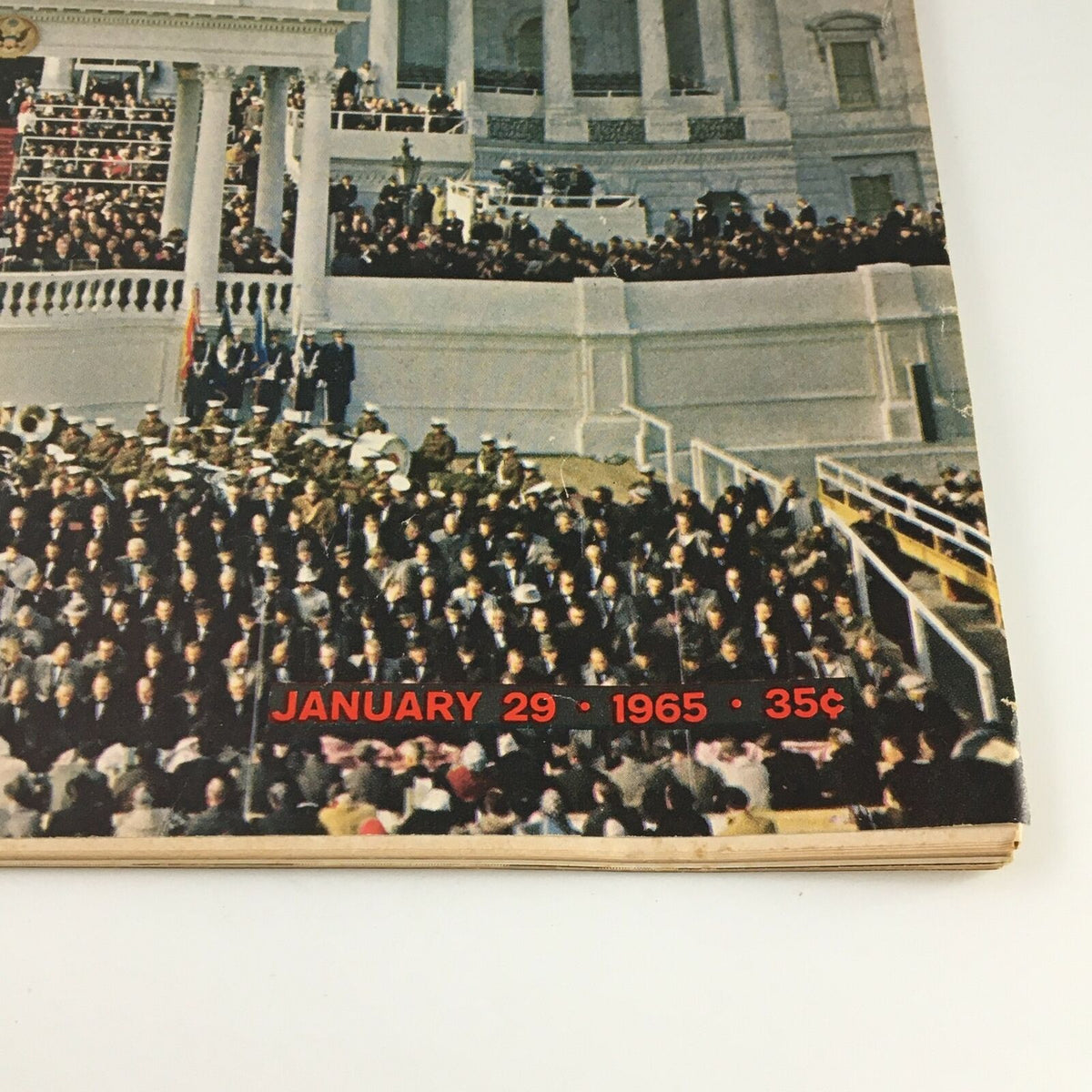 Detailed view of the VTG Life Magazine January 29 1965 with prominent date and price, showcasing the crowd gathered for the Inaugural Spectacle.