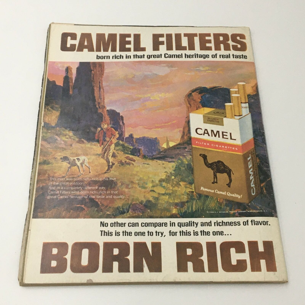 VTG Life Magazine December 9, 1966 Pro Football cover featuring the Camel Filters advertisement, showcasing a scenic outdoor landscape with a hiker and highlighting the tagline 'Born Rich'.