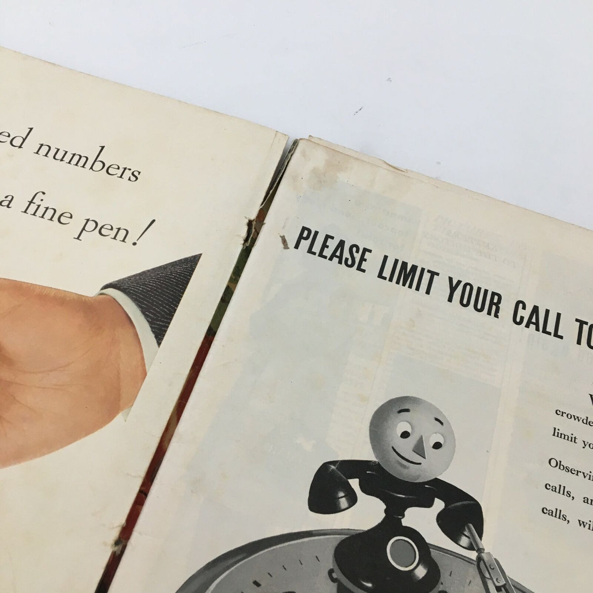 Another interior page of VTG Life Magazine November 8 1943 illustrating an advertisement with a character and text emphasizing the importance of limiting phone calls.