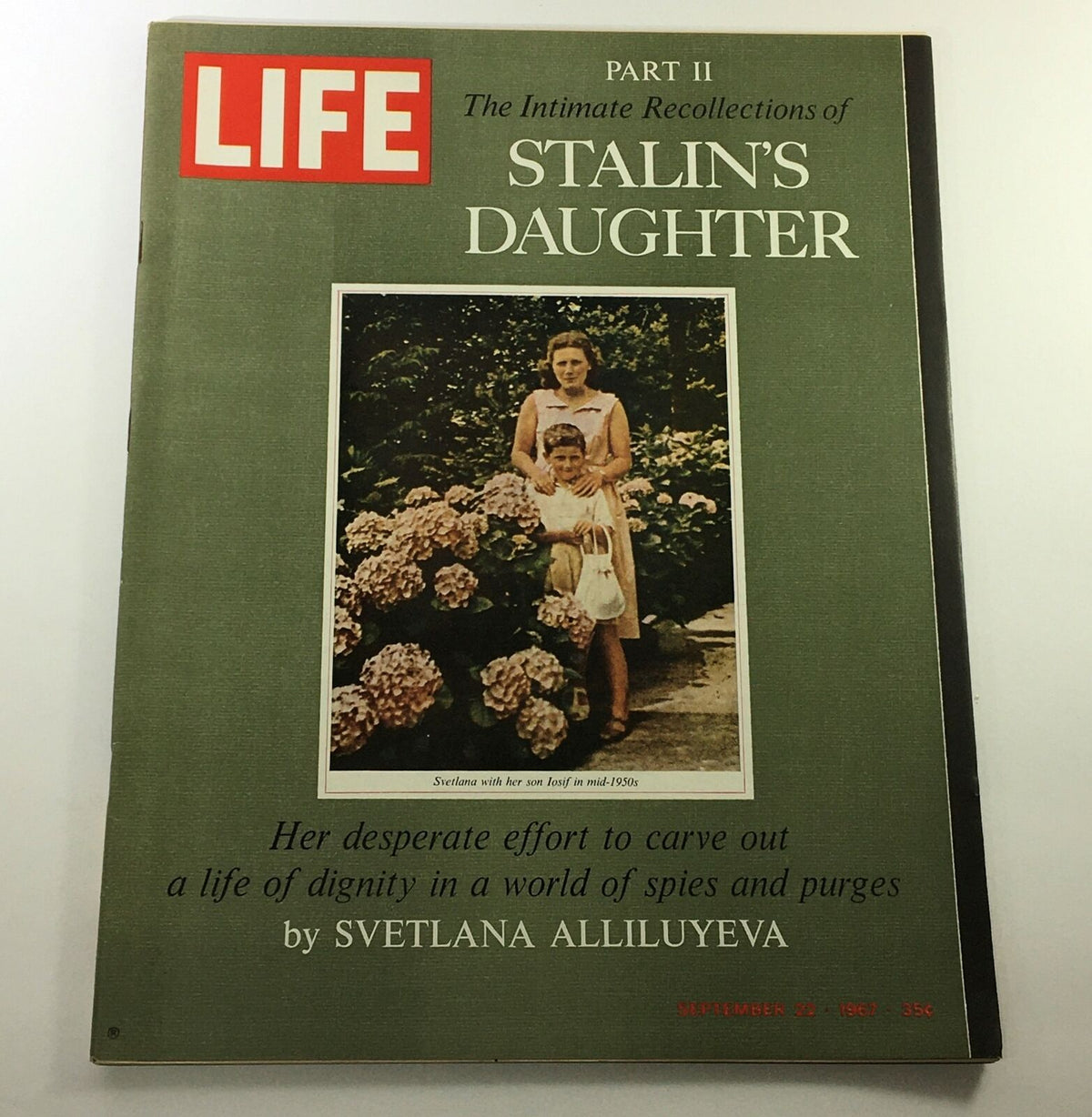 VTG Life Magazine September 22 1967 featuring Svetlana Alliluyeva on the cover. The cover includes a photo of Svetlana with her son, set against a floral background, highlighting her role as 'Stalin's Daughter' and her personal narrative.
