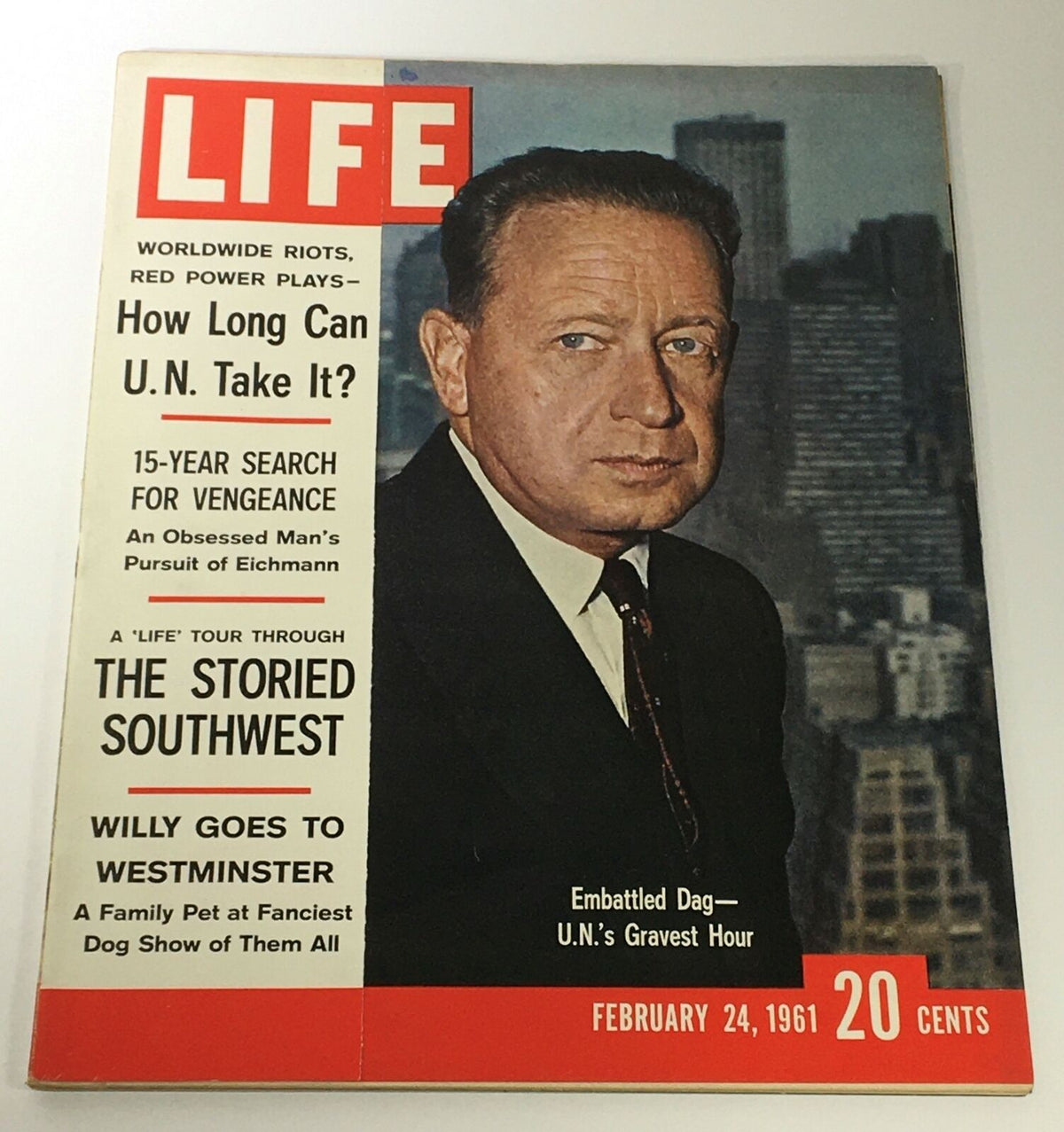 Cover of VTG Life Magazine February 24 1961 featuring Dag Hammarskjöld, U.N. Secretary-General, with headlines discussing global events and articles.