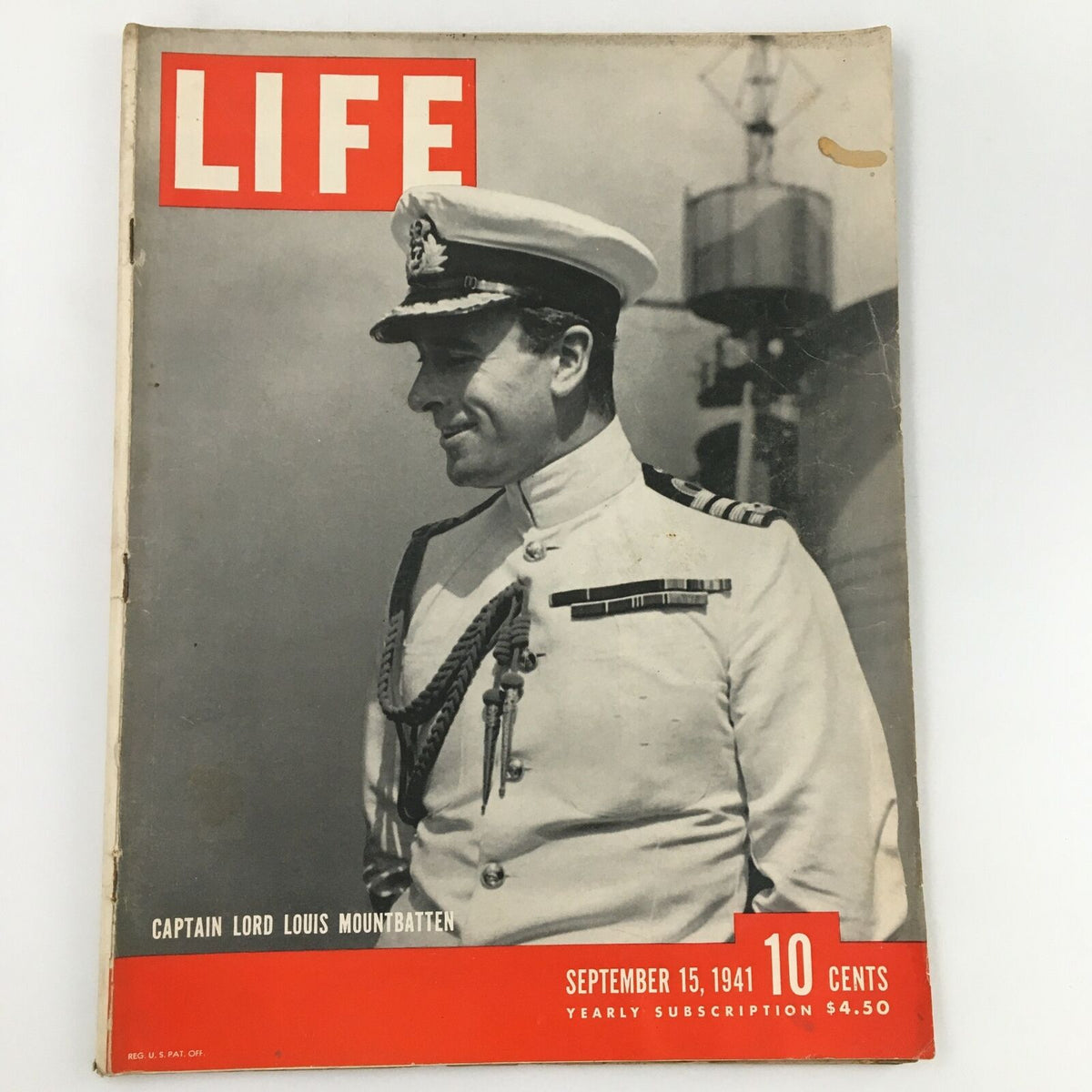 Vintage Life Magazine September 15 1941 cover featuring Captain Lord Louis Mountbatten in naval uniform, showcasing a historical snapshot from the early 1940s.
