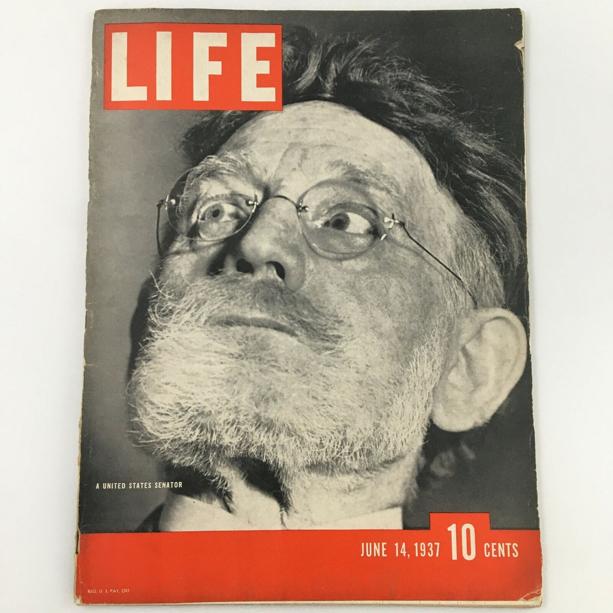 Cover of VTG Life Magazine June 14 1937 featuring a close-up photograph of United States Senator James Hamilton. The magazine title 'LIFE' is prominently displayed at the top, along with the date and price of 10 cents, showcasing a historical piece of American memorabilia.