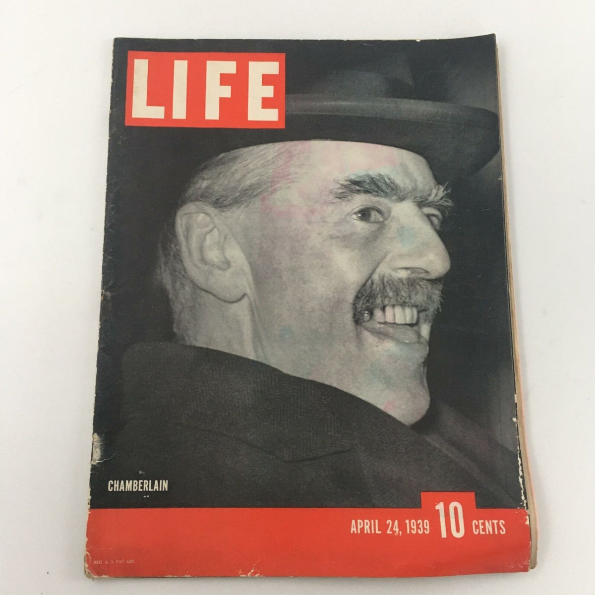 VTG Life Magazine April 24, 1939 featuring Neville Chamberlain on the cover with a bold 'LIFE' title and the date prominently displayed.