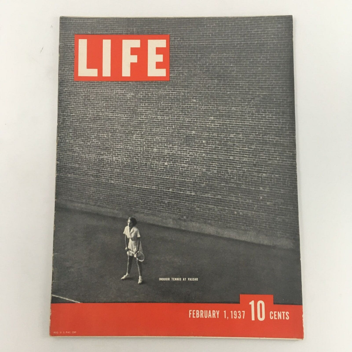 Cover of VTG Life Magazine February 1, 1937, featuring an image related to indoor tennis at Vassar, highlighting sports history and vintage publishing.