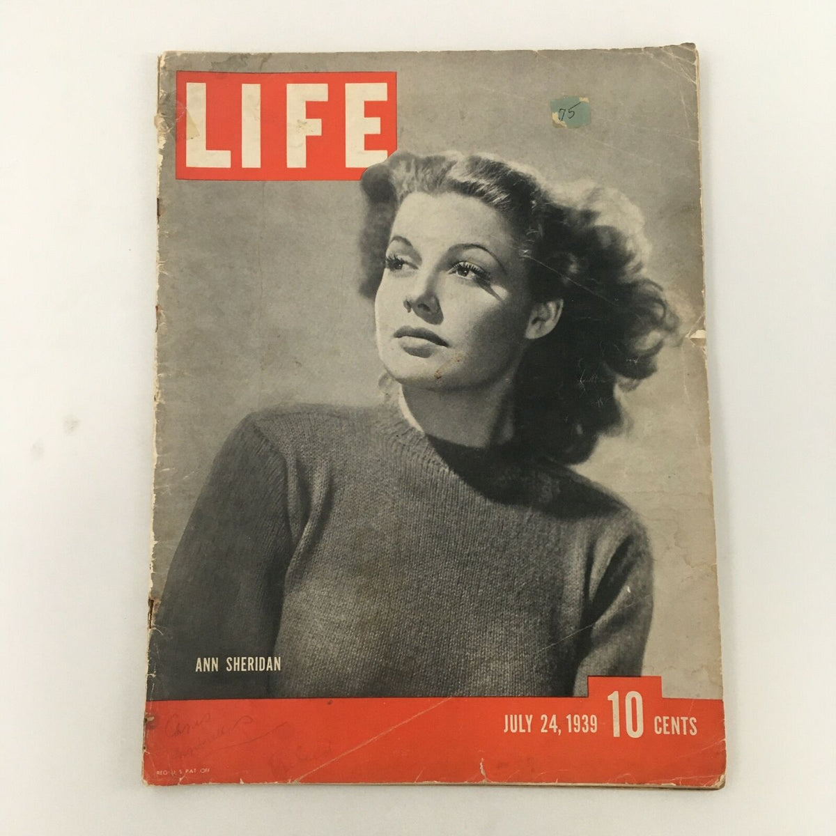Vintage LIFE Magazine cover from July 24, 1939 featuring American actress Ann Sheridan, showcasing her iconic beauty and style.